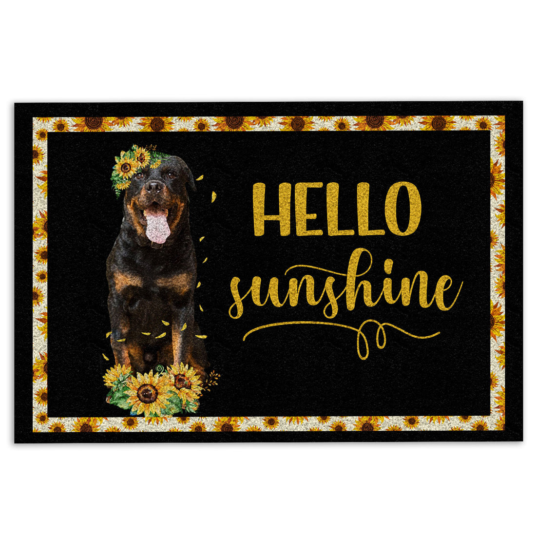 Ohaprints-Doormat-Outdoor-Indoor-Rottweiler-Hello-Sunflower-Floral-For-Dog-Lover-Black-Rubber-Door-Mat-562-18'' x 30''