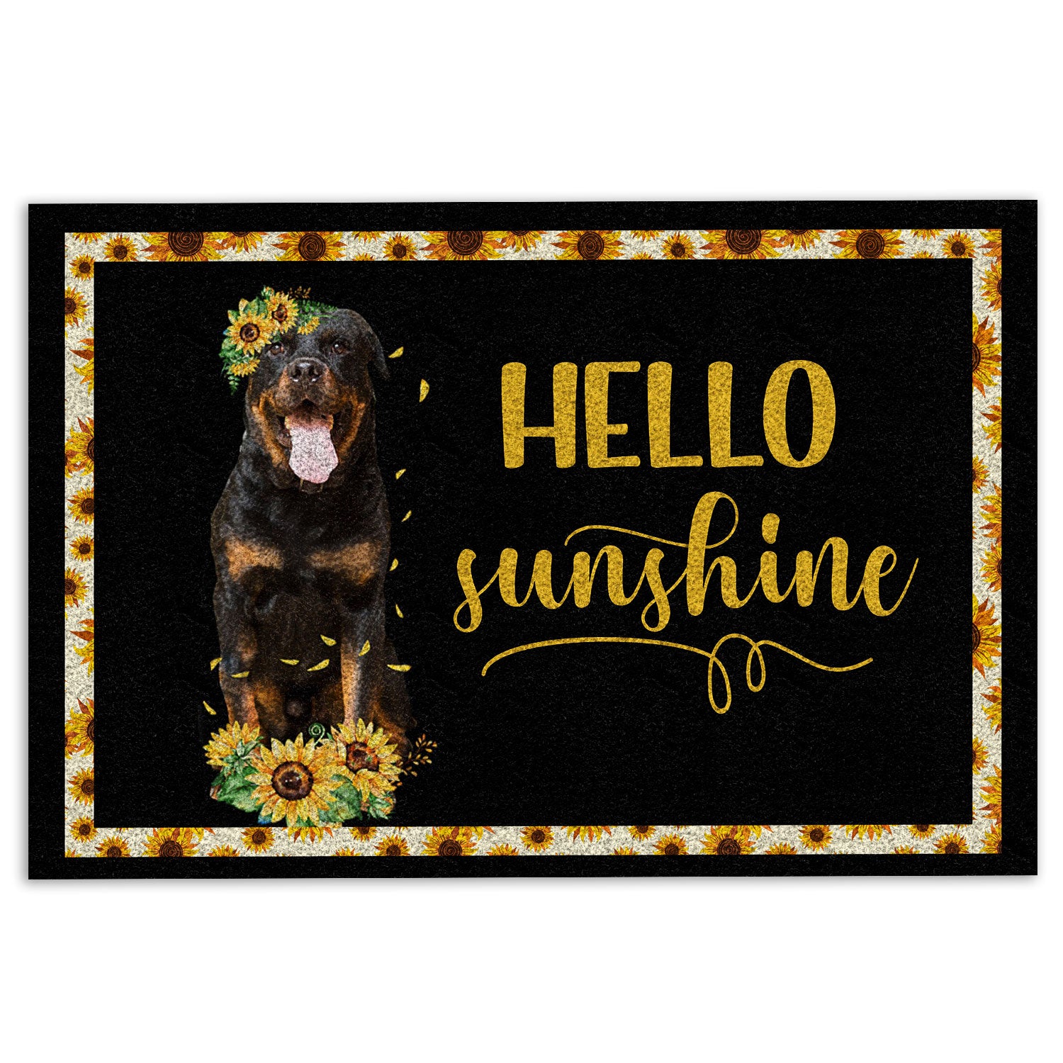 Ohaprints-Doormat-Outdoor-Indoor-Rottweiler-Hello-Sunflower-Floral-For-Dog-Lover-Black-Rubber-Door-Mat-562-18'' x 30''