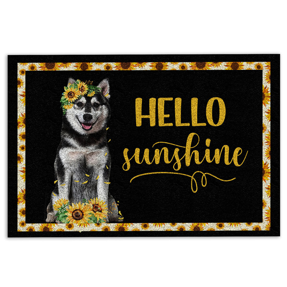 Ohaprints-Doormat-Outdoor-Indoor-Husky-Sibir-Hello-Sunflower-Floral-For-Dog-Lover-Black-Rubber-Door-Mat-563-18'' x 30''