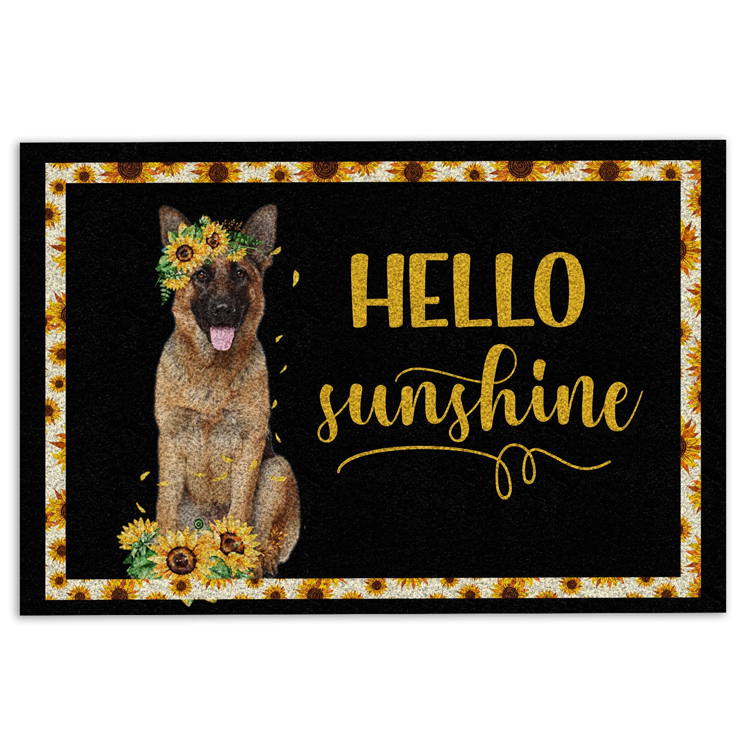 Ohaprints-Doormat-Outdoor-Indoor-German-Shepherd-Hello-Sunflower-Floral-Dog-Lover-Black-Rubber-Door-Mat-564-18'' x 30''