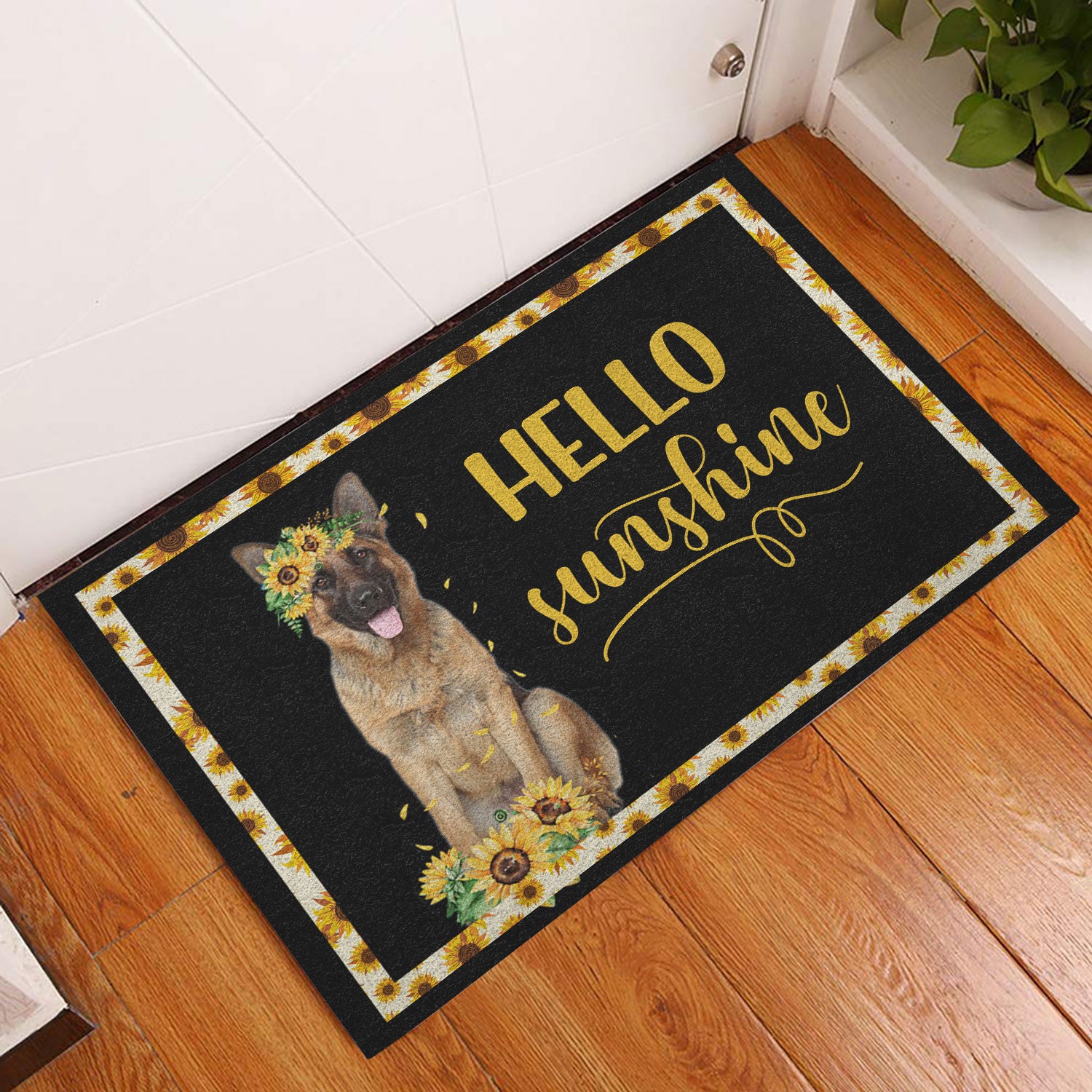 Ohaprints-Doormat-Outdoor-Indoor-German-Shepherd-Hello-Sunflower-Floral-Dog-Lover-Black-Rubber-Door-Mat-564-