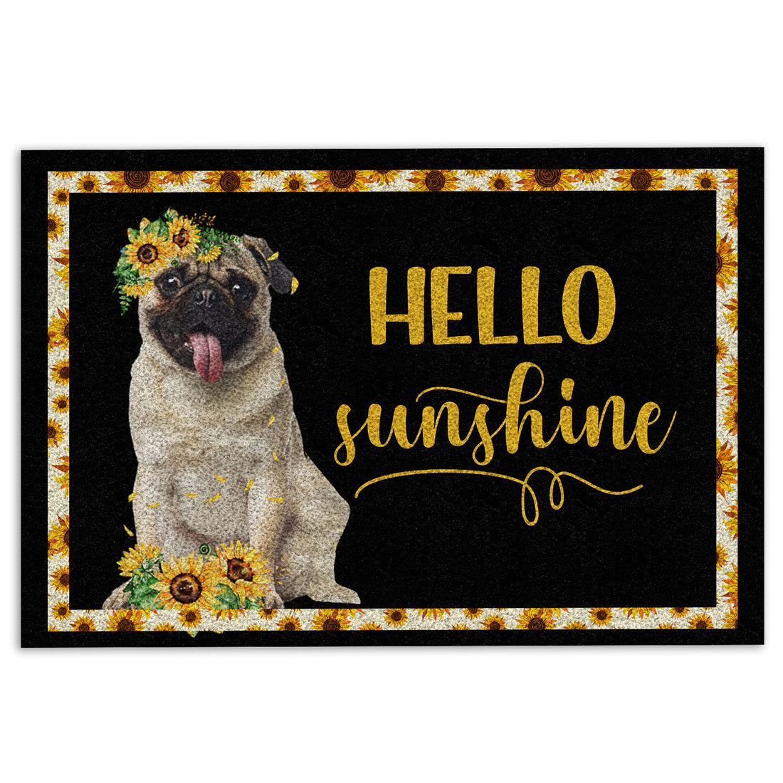 Ohaprints-Doormat-Outdoor-Indoor-Pug-Hello-Sunflower-Floral-For-Dog-Puppy-Lover-Black-Rubber-Door-Mat-565-18'' x 30''