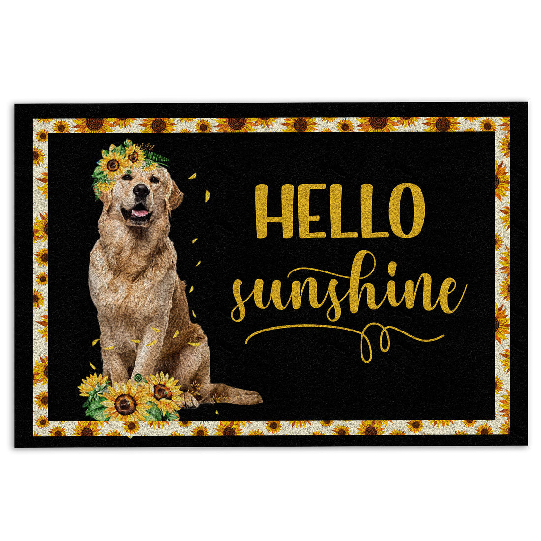 Ohaprints-Doormat-Outdoor-Indoor-Golden-Retriever-Hello-Sunflower-Floral-Dog-Lover-Black-Rubber-Door-Mat-566-18'' x 30''