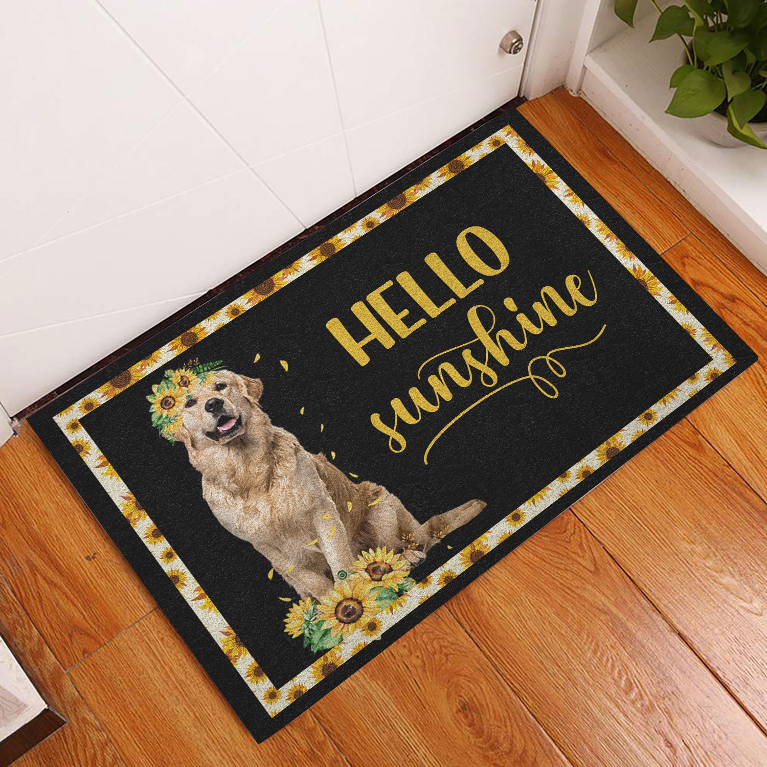 Ohaprints-Doormat-Outdoor-Indoor-Golden-Retriever-Hello-Sunflower-Floral-Dog-Lover-Black-Rubber-Door-Mat-566-