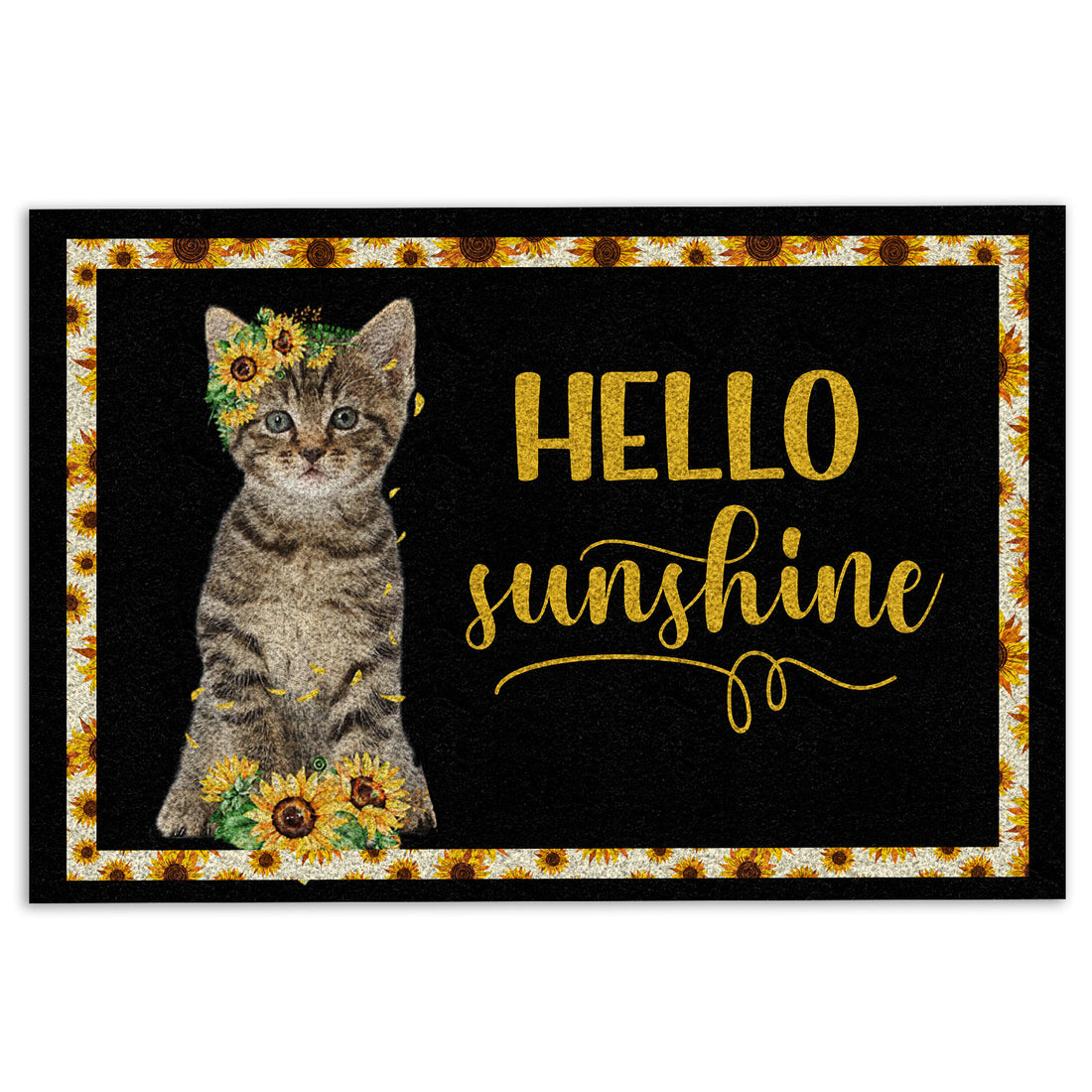 Ohaprints-Doormat-Outdoor-Indoor-Tabby-Cat-Hello-Sunflower-For-Cat-Kitten-Lover-Black-Rubber-Door-Mat-567-18'' x 30''