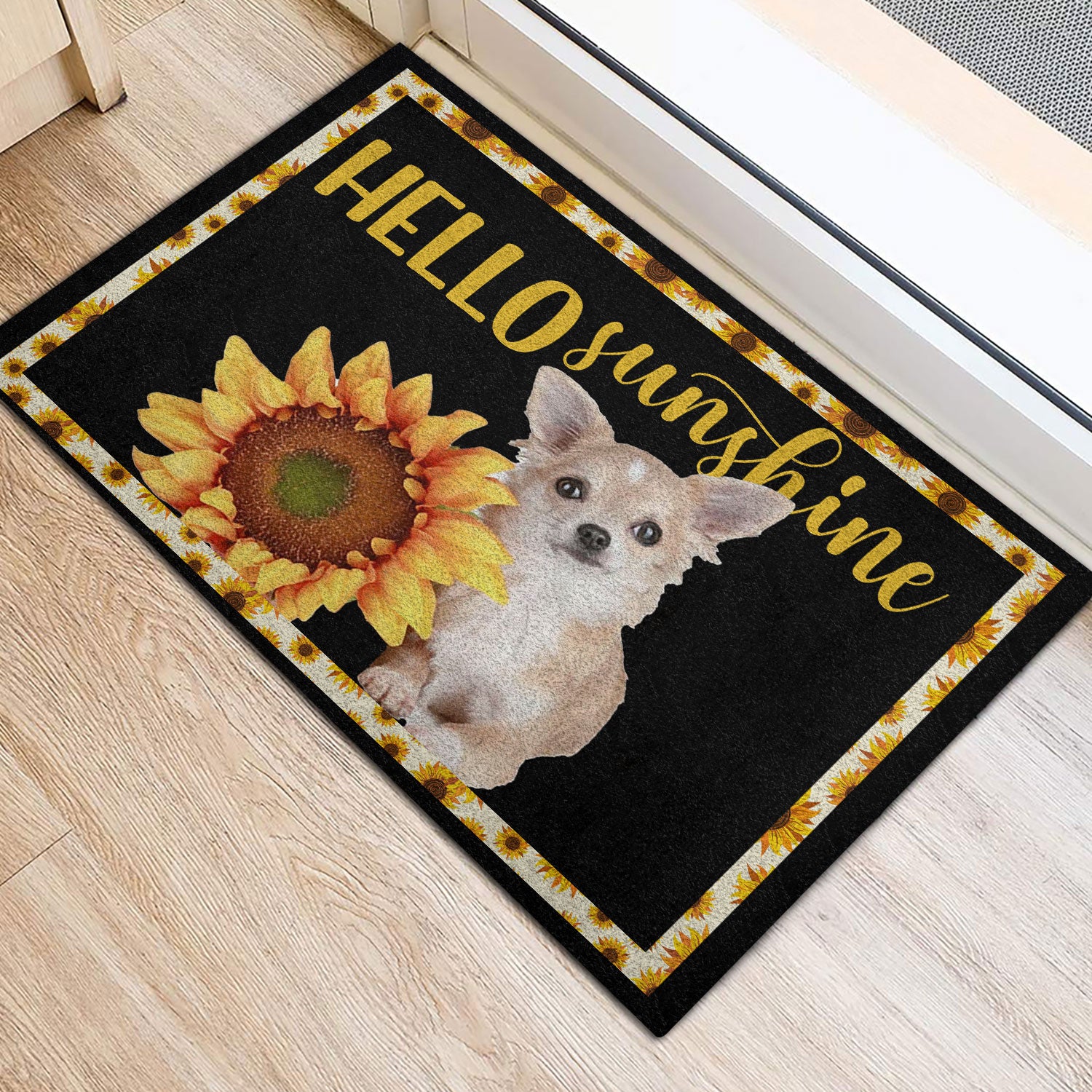 Ohaprints-Doormat-Outdoor-Indoor-Chihuahua-Hello-Sunflower-Floral-Dog-Puppy-Lover-Black-Rubber-Door-Mat-568-