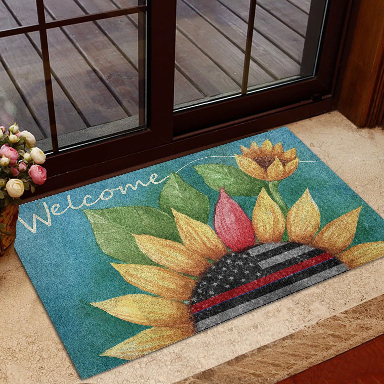 Ohaprints-Doormat-Outdoor-Indoor-Firefighter-Sunflower-Thin-Red-Line-Back-The-Red-Welcome-Rubber-Door-Mat-570-