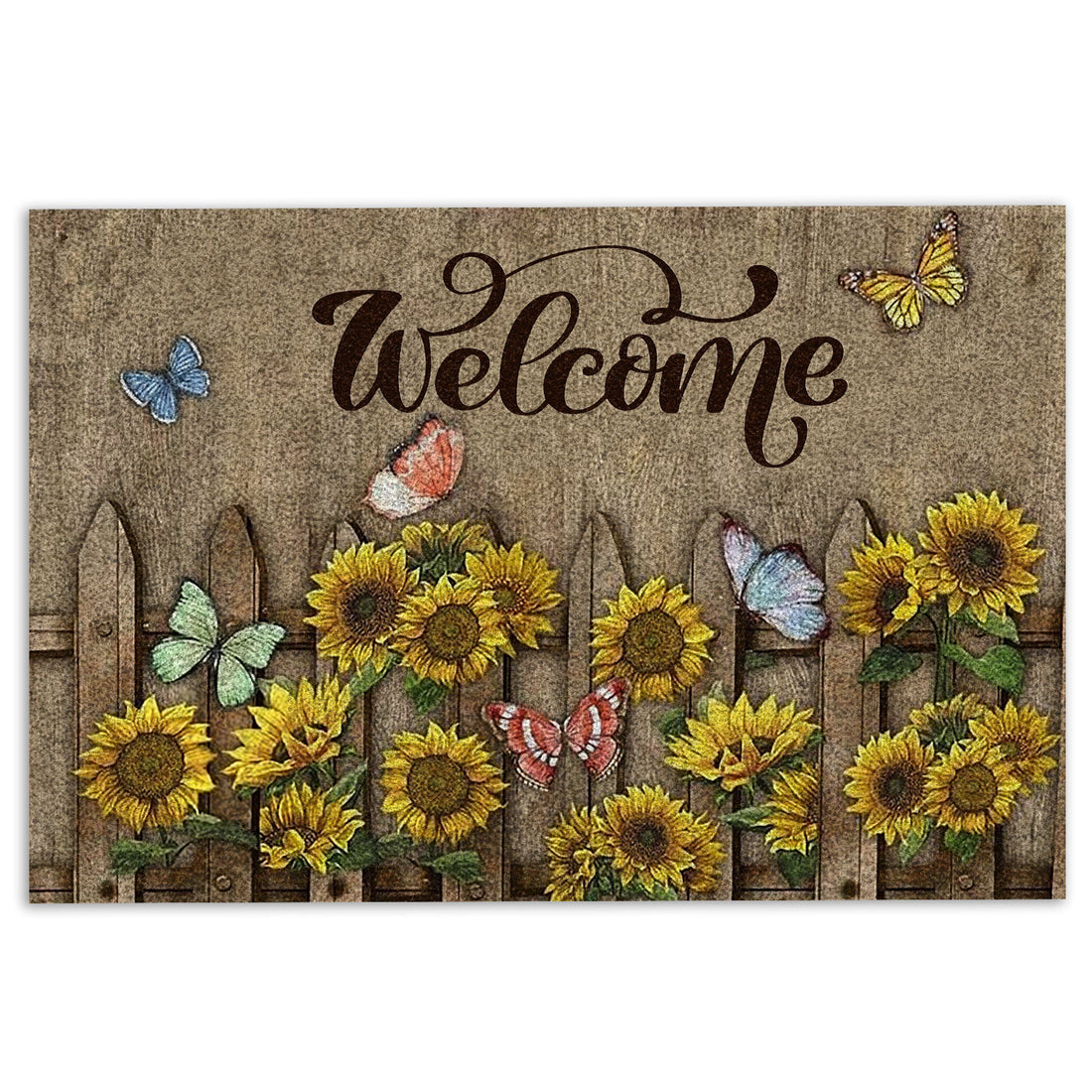 Ohaprints-Doormat-Outdoor-Indoor-Butterfly-Sunflower-Garden-Floral-Welcome-Farm-House-Light-Brown-Rubber-Door-Mat-571-18'' x 30''