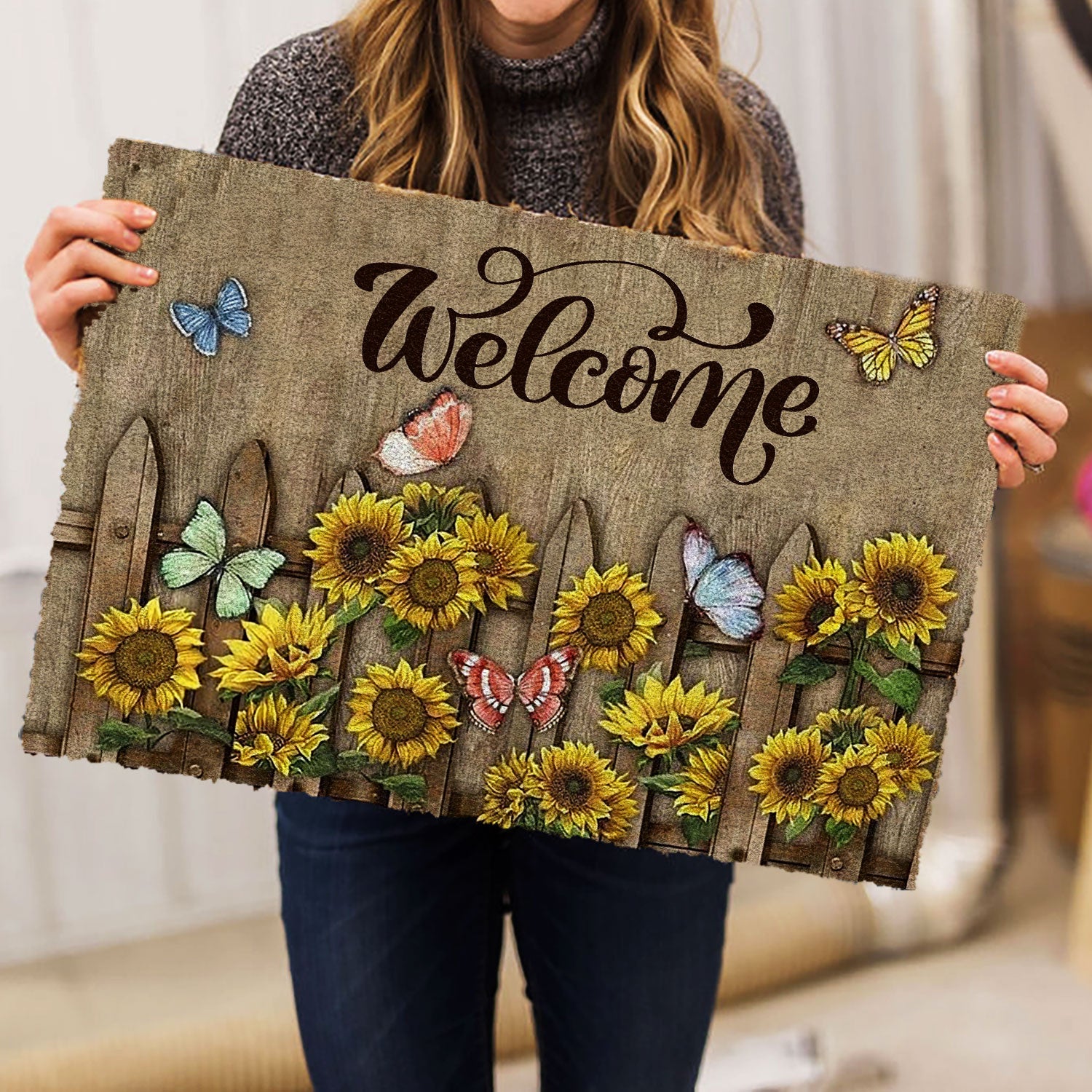 Ohaprints-Doormat-Outdoor-Indoor-Butterfly-Sunflower-Garden-Floral-Welcome-Farm-House-Light-Brown-Rubber-Door-Mat-571-