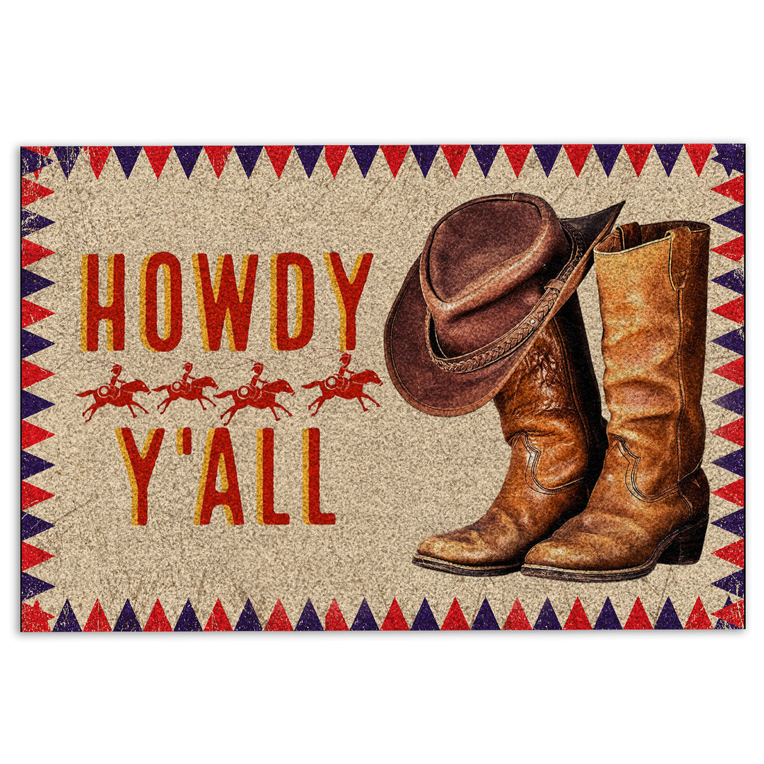 Ohaprints-Doormat-Outdoor-Indoor-Howdy-Y'All-Western-Texas-Cowboy-Vintage-Boots--Hat-Light-Brown-Rubber-Door-Mat-572-18'' x 30''