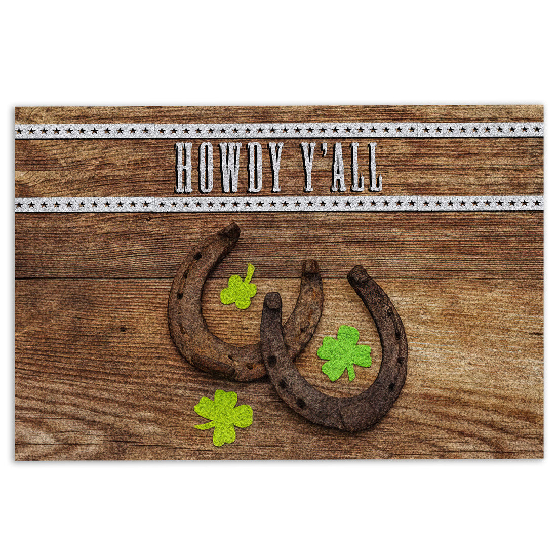 Ohaprints-Doormat-Outdoor-Indoor-Howdy-Y'All-Western-Texas-Cowboy-Lucky-Horseshoe-Vintage-Brown-Rubber-Door-Mat-576-18'' x 30''