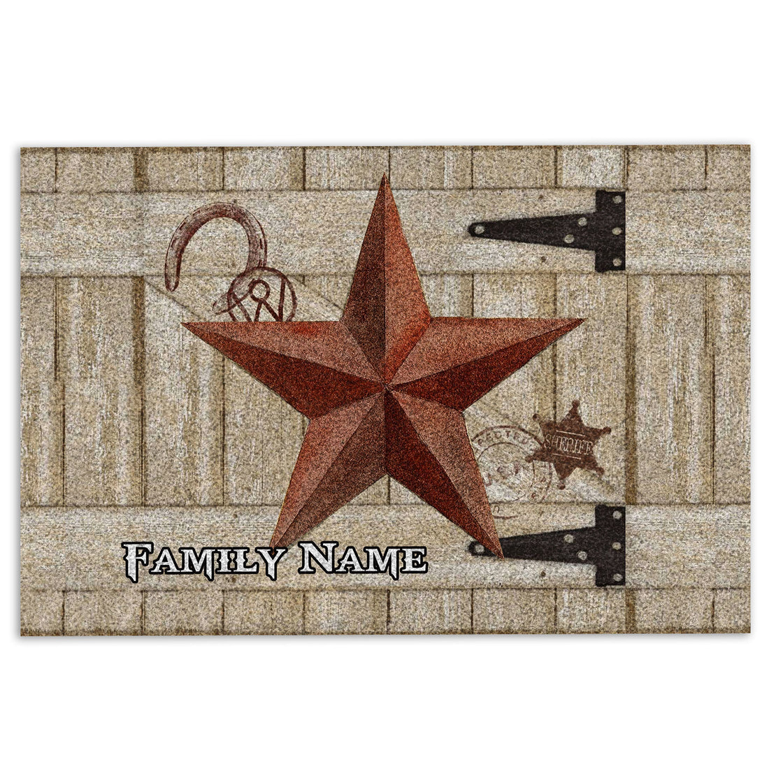 Ohaprints-Doormat-Outdoor-Indoor-Texas-Star-Vintage-Light-Brown-Custom-Personalized-Name-Rubber-Door-Mat-582-18'' x 30''