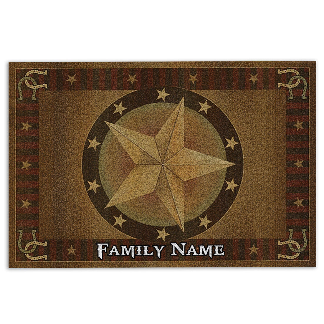 Ohaprints-Doormat-Outdoor-Indoor-Vintage-Texas-Star-Horseshoe-Brown-Custom-Personalized-Name-Rubber-Door-Mat-586-18'' x 30''