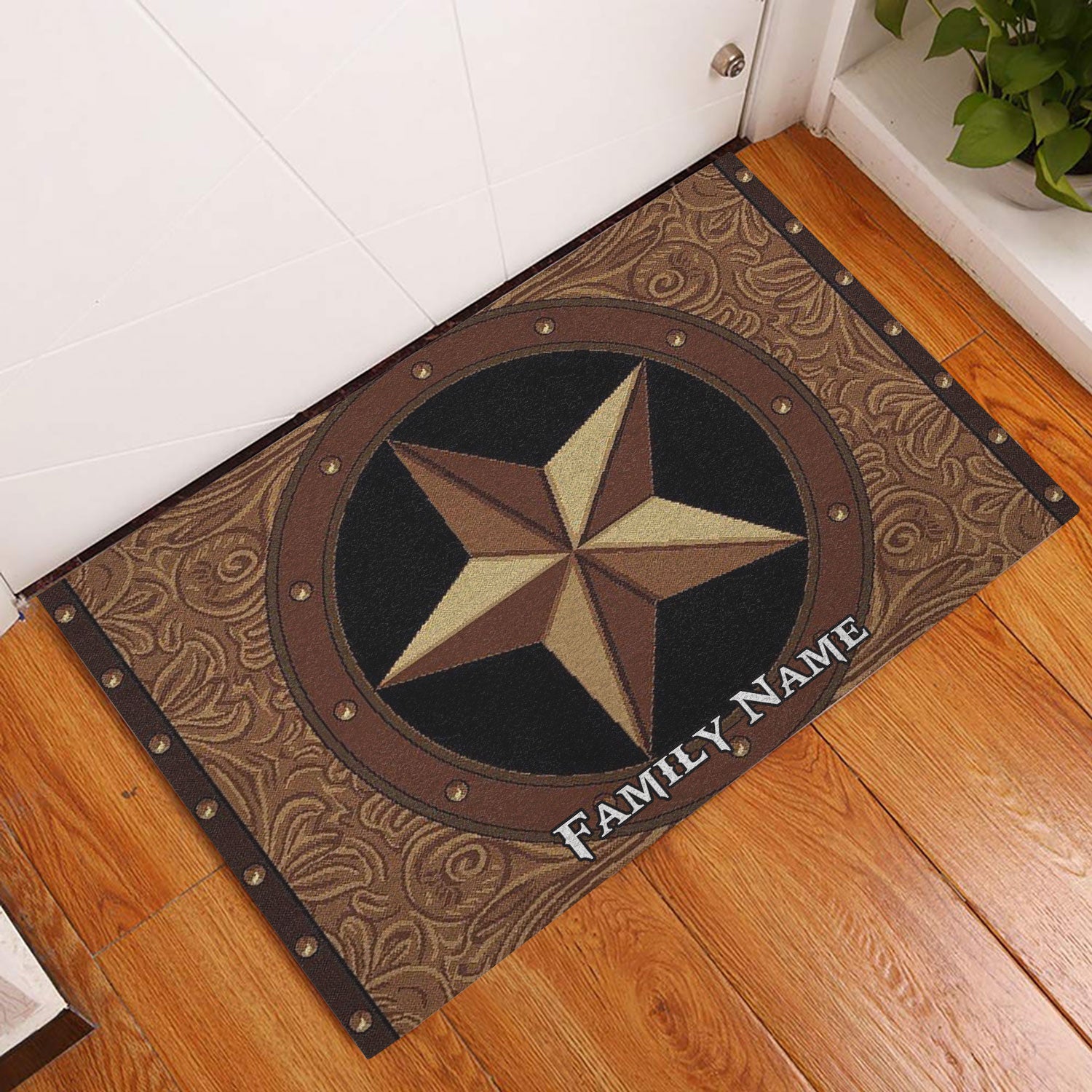 Ohaprints-Doormat-Outdoor-Indoor-Vintage-Texas-Star-Brown--Black-Custom-Personalized-Name-Rubber-Door-Mat-588-