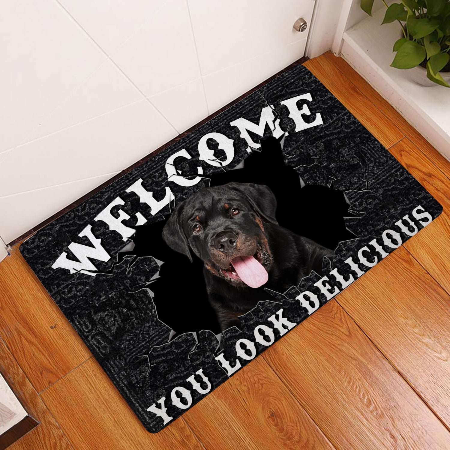 Ohaprints-Doormat-Outdoor-Indoor-Funny-Rottweiler-Dog-Welcome-You-Look-Delicious-Dog-Lover-Gift-Rubber-Door-Mat-168-