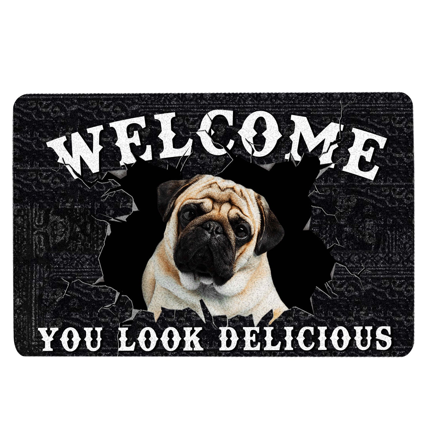 Ohaprints-Doormat-Outdoor-Indoor-Funny-Pug-Dog-Welcome-You-Look-Delicious-Gift-For-Dog-Lover-Rubber-Door-Mat-169-18'' x 30''