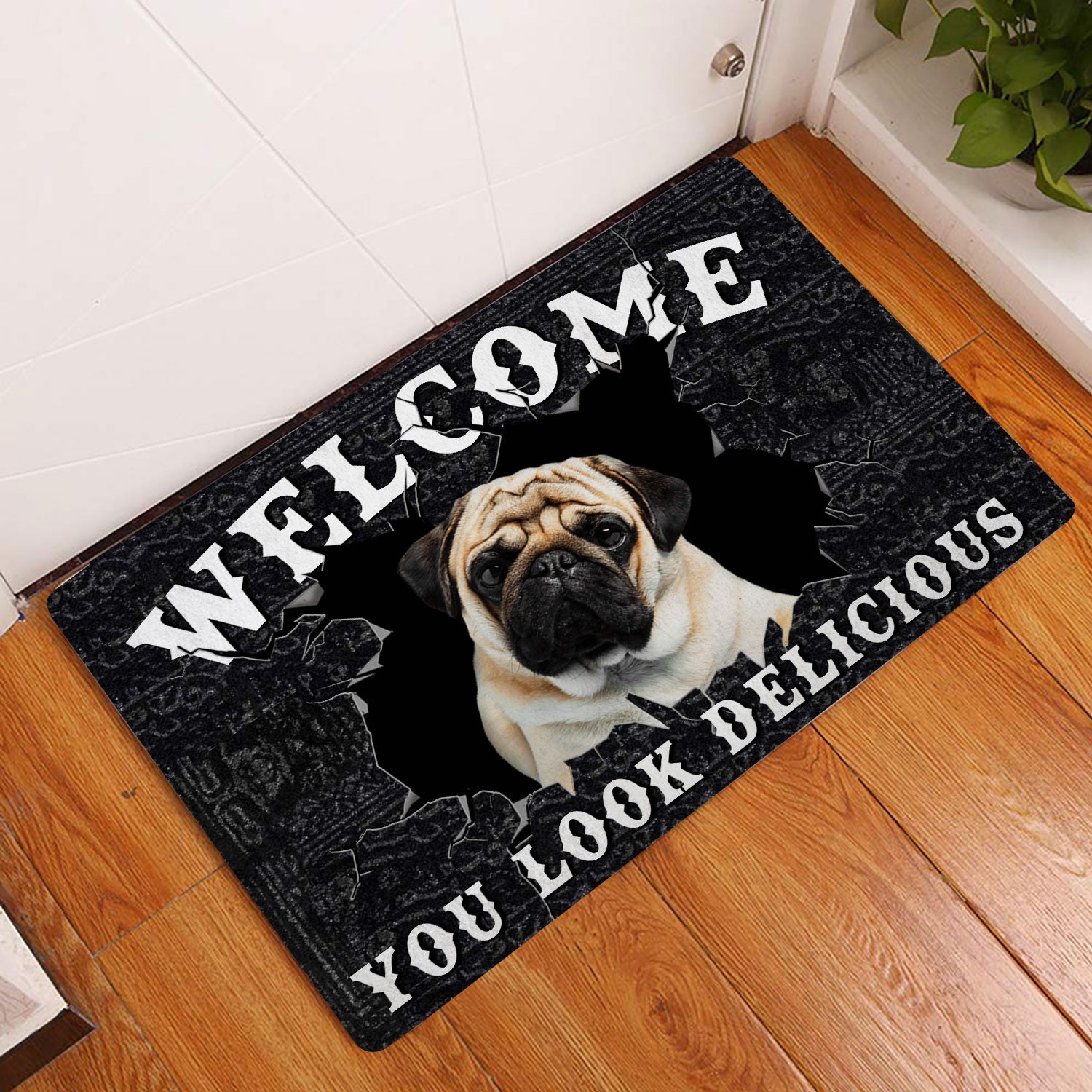 Ohaprints-Doormat-Outdoor-Indoor-Funny-Pug-Dog-Welcome-You-Look-Delicious-Gift-For-Dog-Lover-Rubber-Door-Mat-169-