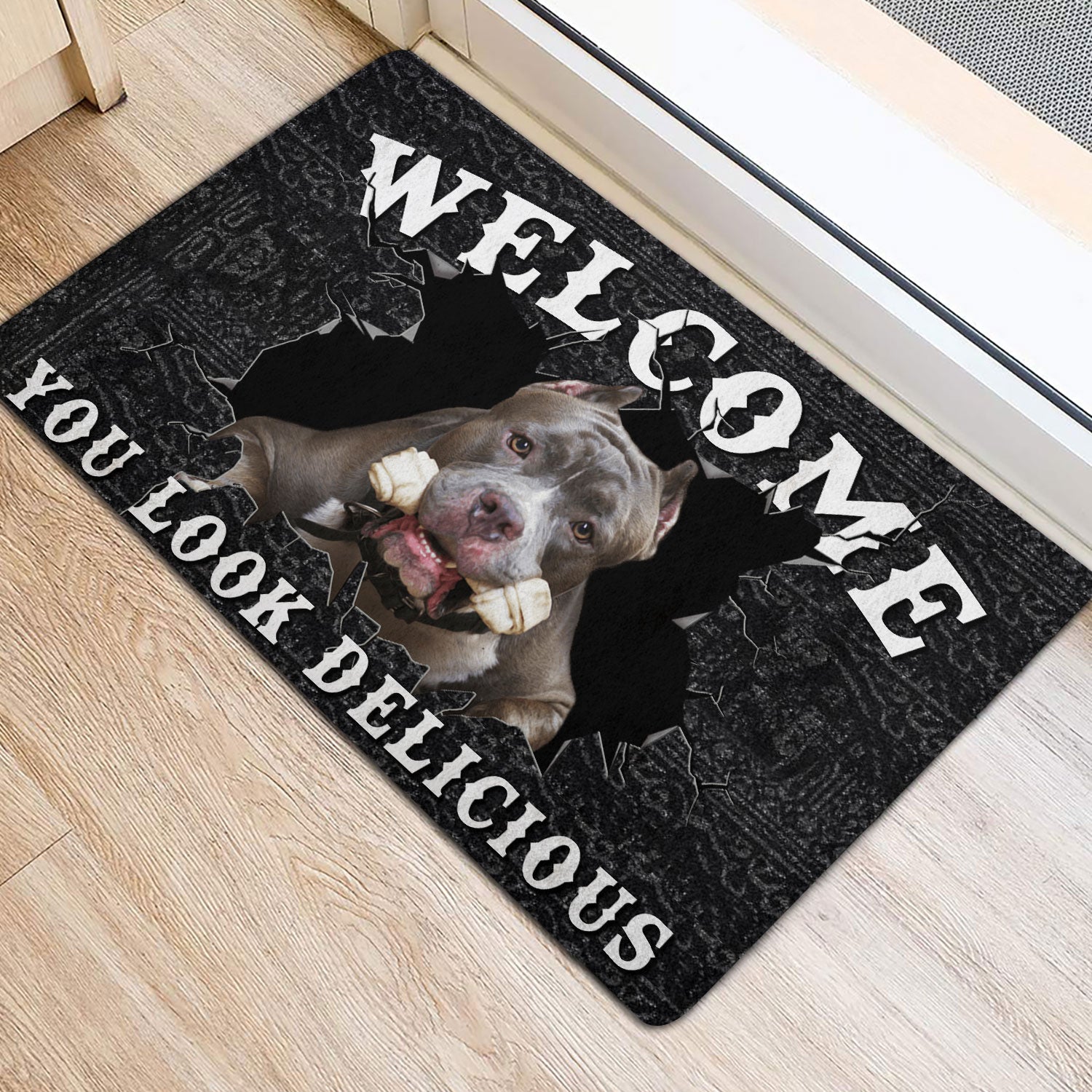 Ohaprints-Doormat-Outdoor-Indoor-Funny-Pitbull-Dog-Welcome-You-Look-Delicious-Gift-For-Dog-Lover-Rubber-Door-Mat-170-