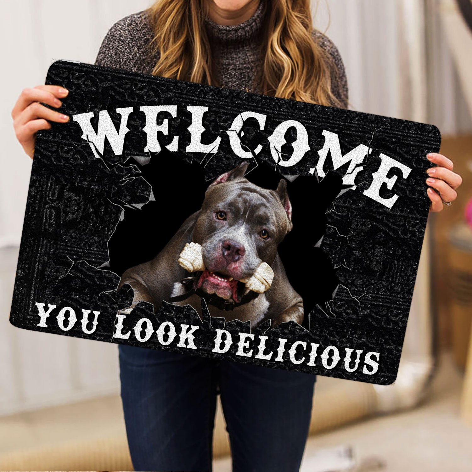 Ohaprints-Doormat-Outdoor-Indoor-Funny-Pitbull-Dog-Welcome-You-Look-Delicious-Gift-For-Dog-Lover-Rubber-Door-Mat-170-