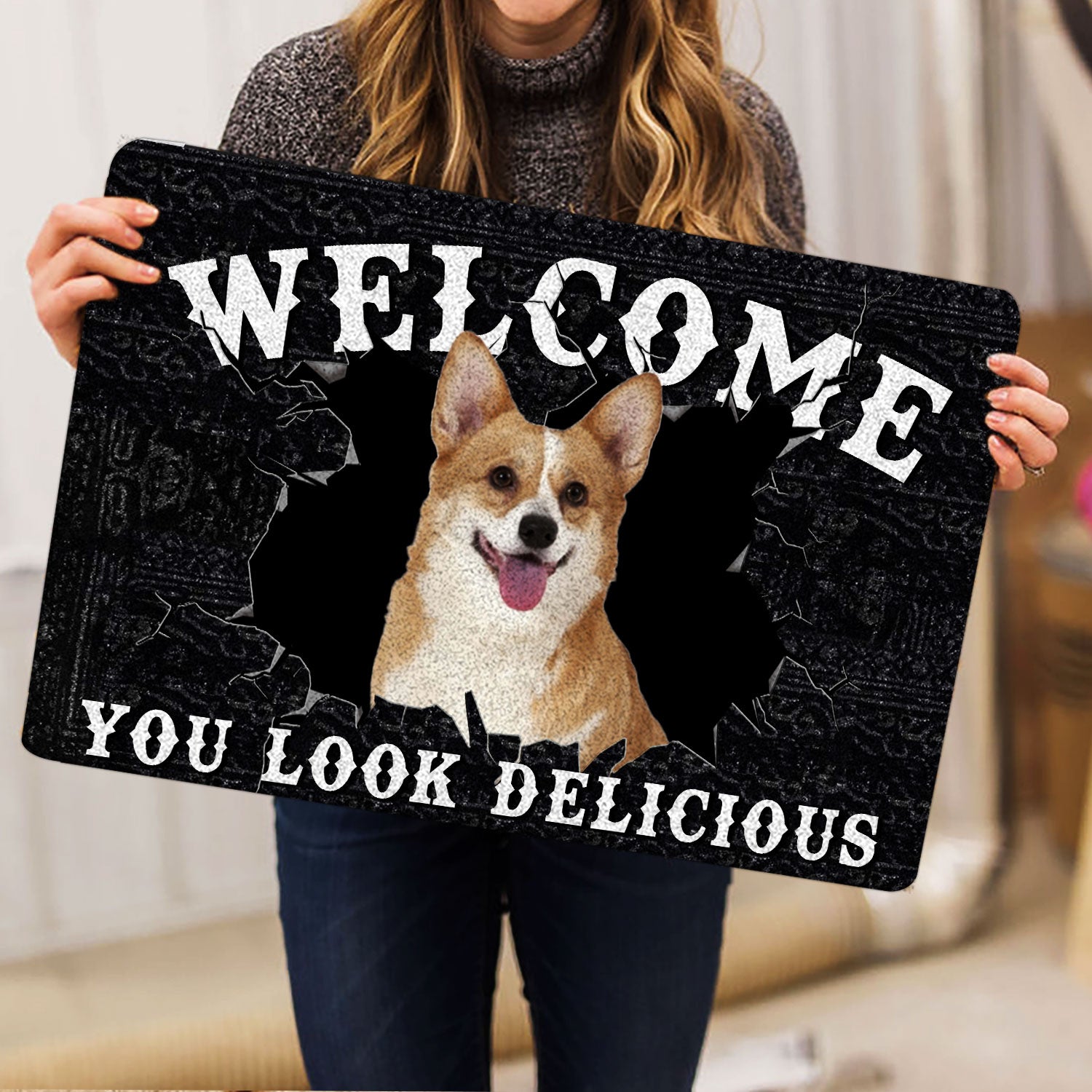 Ohaprints-Doormat-Outdoor-Indoor-Funny-Corgi-Dog-Welcome-You-Look-Delicious-Gift-For-Dog-Lover-Rubber-Door-Mat-171-