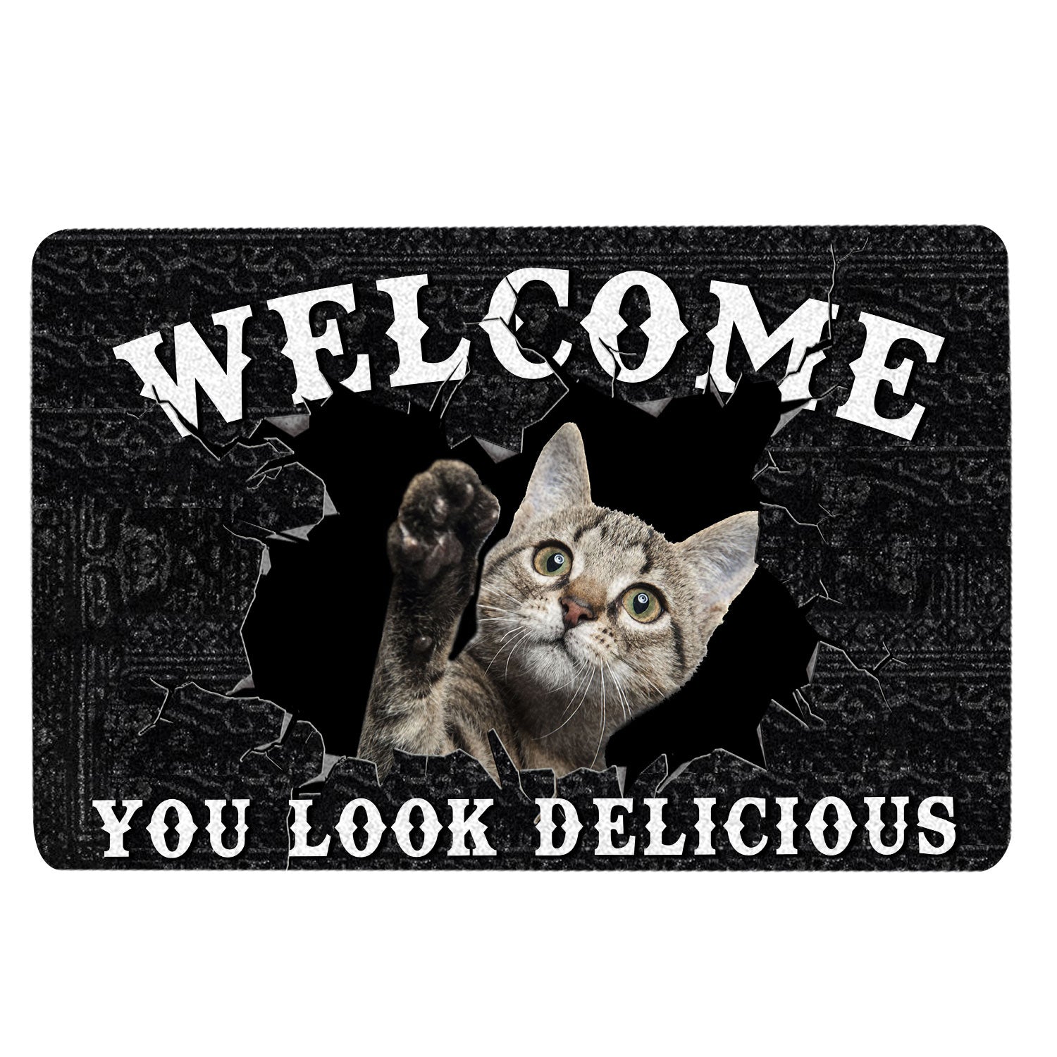 Ohaprints-Doormat-Outdoor-Indoor-Funny-Tabby-Cat-Welcome-You-Look-Delicious-Gift-For-Cat-Lover-Rubber-Door-Mat-172-18'' x 30''