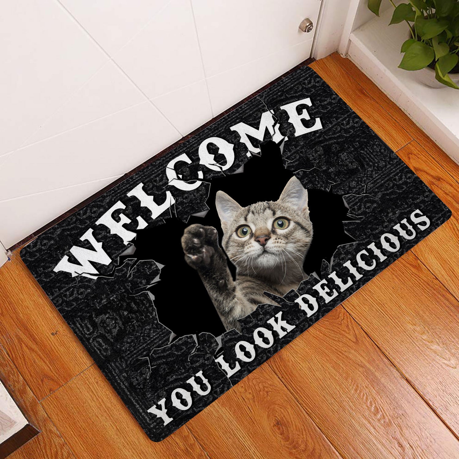 Ohaprints-Doormat-Outdoor-Indoor-Funny-Tabby-Cat-Welcome-You-Look-Delicious-Gift-For-Cat-Lover-Rubber-Door-Mat-172-