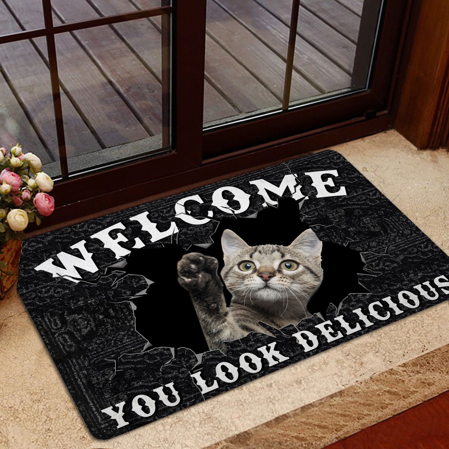 Ohaprints-Doormat-Outdoor-Indoor-Funny-Tabby-Cat-Welcome-You-Look-Delicious-Gift-For-Cat-Lover-Rubber-Door-Mat-172-