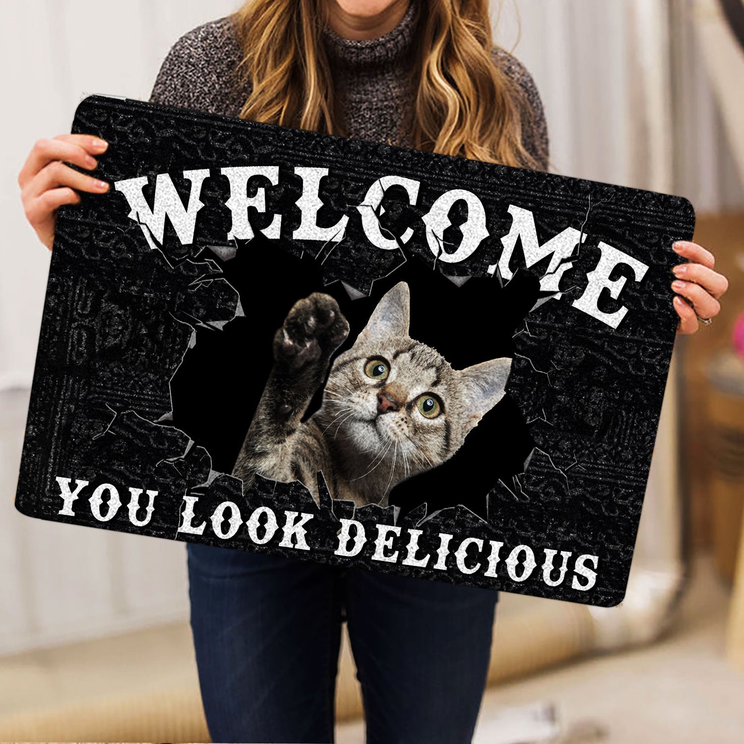 Ohaprints-Doormat-Outdoor-Indoor-Funny-Tabby-Cat-Welcome-You-Look-Delicious-Gift-For-Cat-Lover-Rubber-Door-Mat-172-