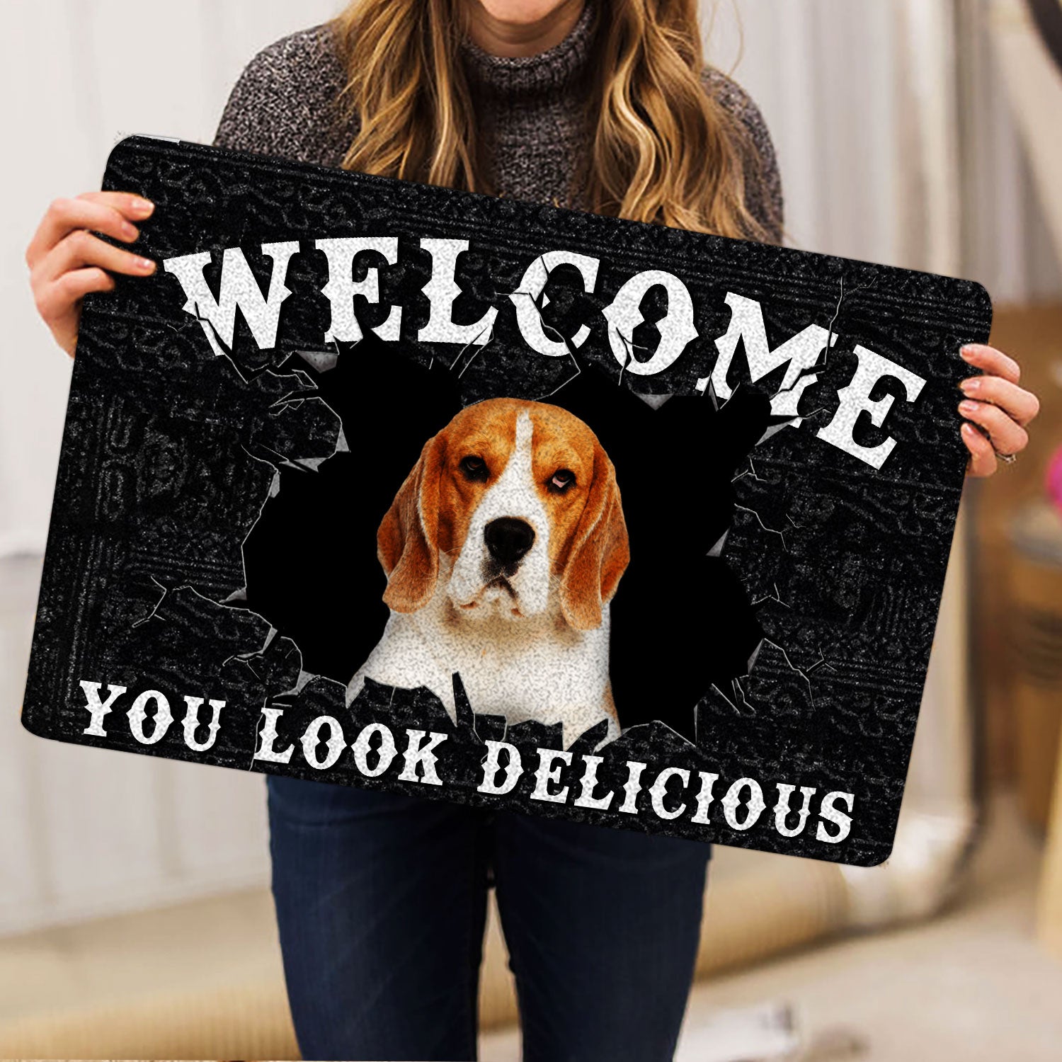 Ohaprints-Doormat-Outdoor-Indoor-Funny-Beagle-Welcome-You-Look-Delicious-Gift-For-Dog-Lover-Rubber-Door-Mat-173-