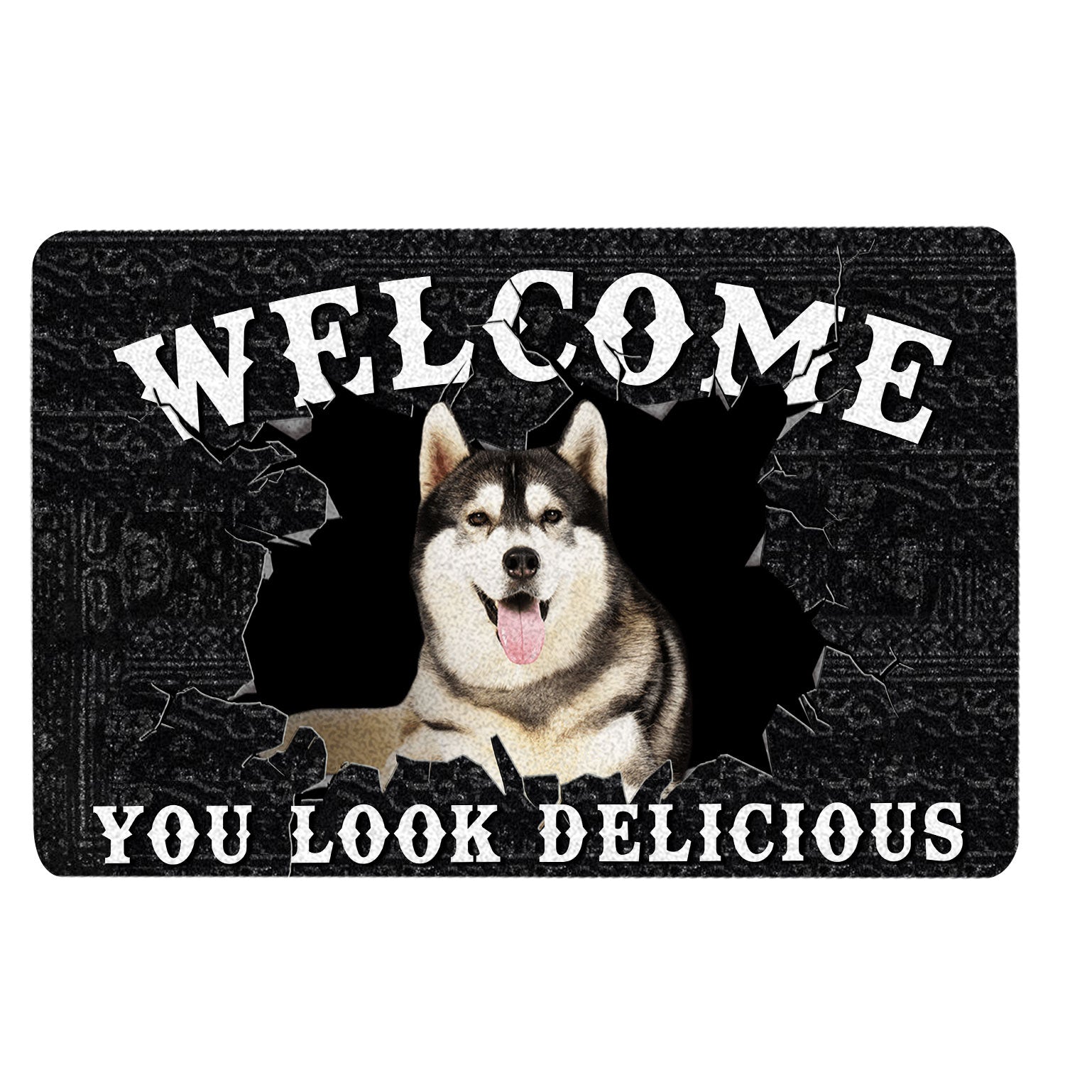 Ohaprints-Doormat-Outdoor-Indoor-Funny-Husky-Sibir-Welcome-You-Look-Delicious-Dog-Lover-Gift-Rubber-Door-Mat-179-18'' x 30''