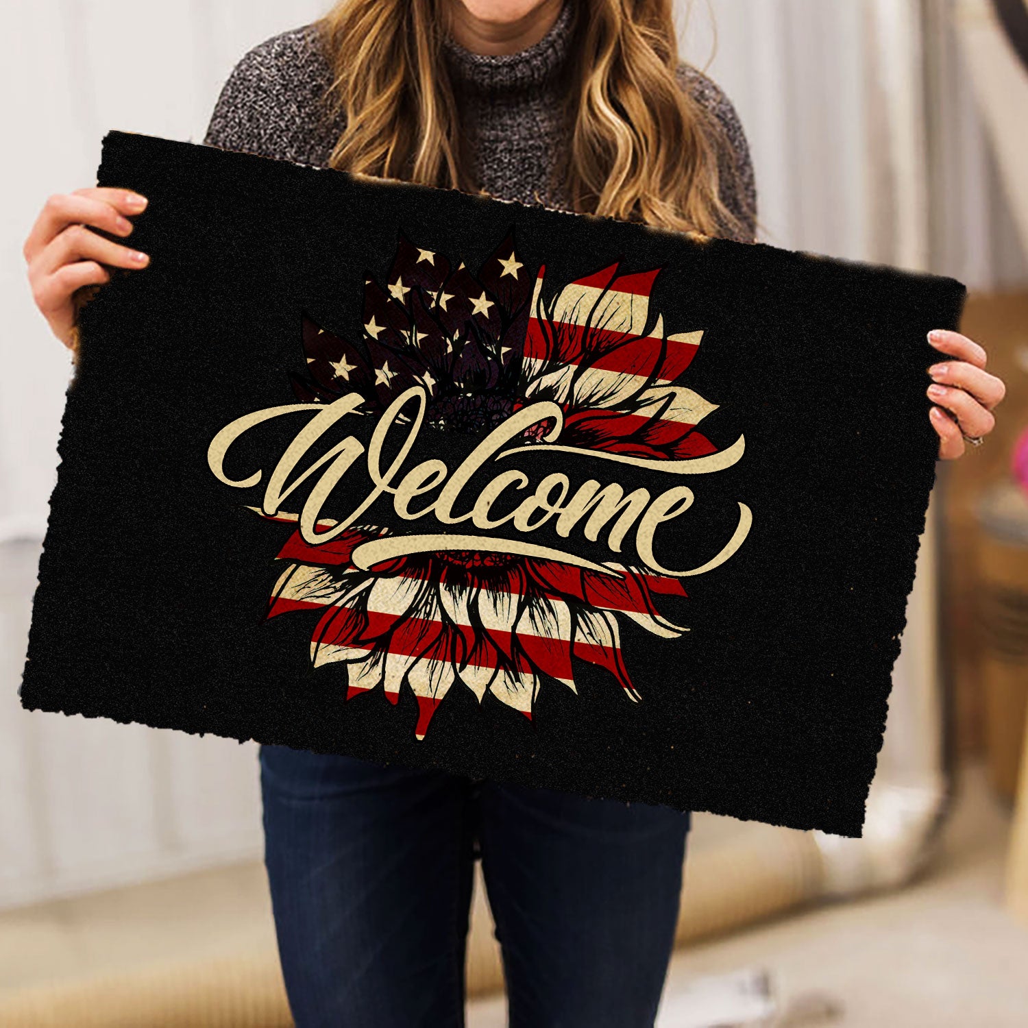 Ohaprints-Doormat-Outdoor-Indoor-Sunflower-Flower-Floral-American-Us-Flag-Patriotic-Welcome-Rubber-Door-Mat-625-