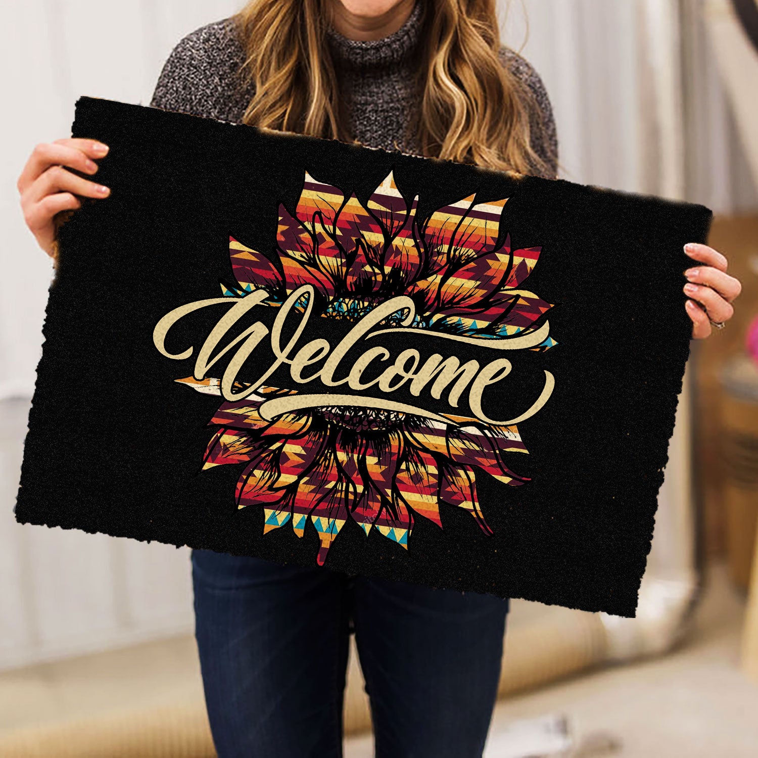 Ohaprints-Doormat-Outdoor-Indoor-Sunflower-Flower-Floral-Native-American-Boho-Sunshine-Welcome-Rubber-Door-Mat-627-