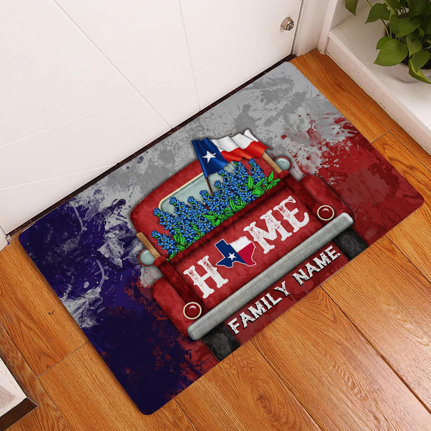 Ohaprints-Doormat-Outdoor-Indoor-Texas-Truck-Home-Bluebonnet-Wild-West-Custom-Personalized-Name-Rubber-Door-Mat-1527-