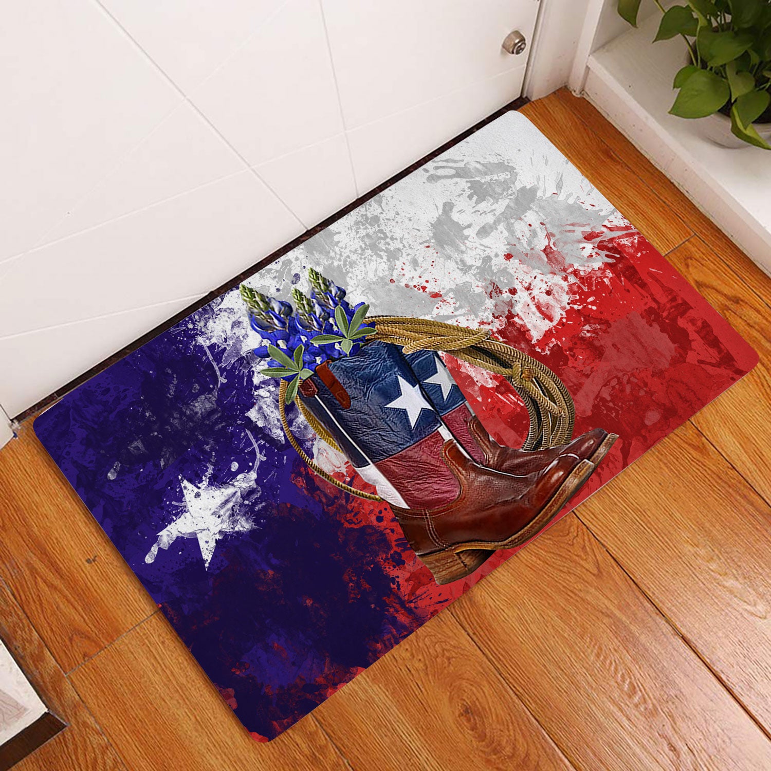 Ohaprints-Doormat-Outdoor-Indoor-Texas-Flag-Cowboy-Boots-Welcome-Home-Bluebonnet-Wild-West-Rubber-Door-Mat-1528-