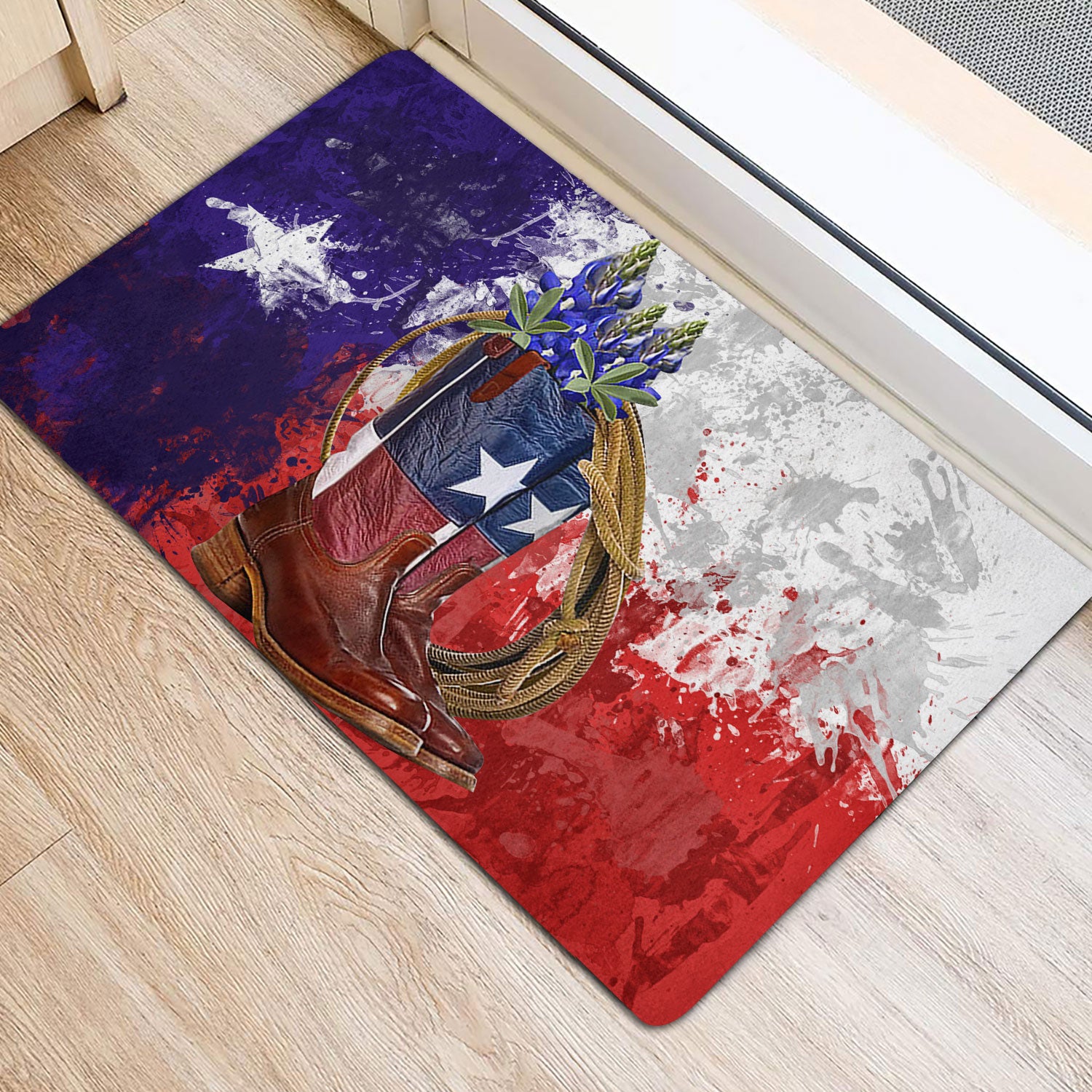 Ohaprints-Doormat-Outdoor-Indoor-Texas-Flag-Cowboy-Boots-Welcome-Home-Bluebonnet-Wild-West-Rubber-Door-Mat-1528-