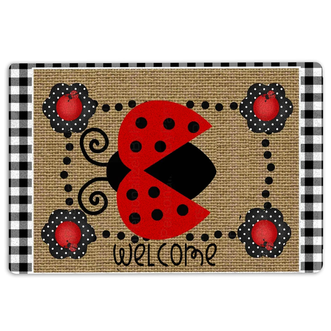 Ohaprints-Doormat-Outdoor-Indoor-Ladybugs-On-Leaves-Garden-Welcome-Happy-Spring-Brown-Rubber-Door-Mat-1537-18'' x 30''