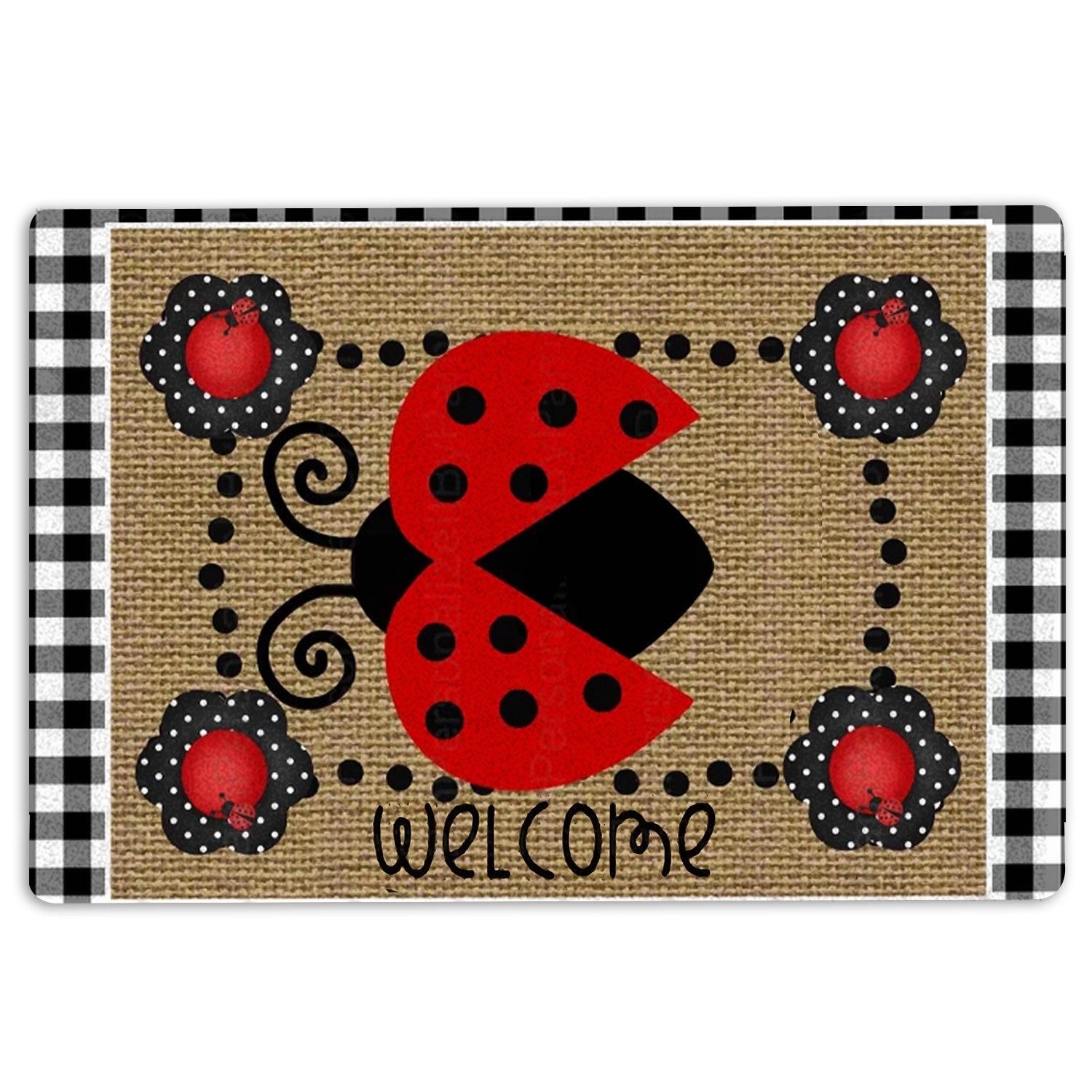 Ohaprints-Doormat-Outdoor-Indoor-Ladybugs-On-Leaves-Garden-Welcome-Happy-Spring-Brown-Rubber-Door-Mat-1537-18'' x 30''