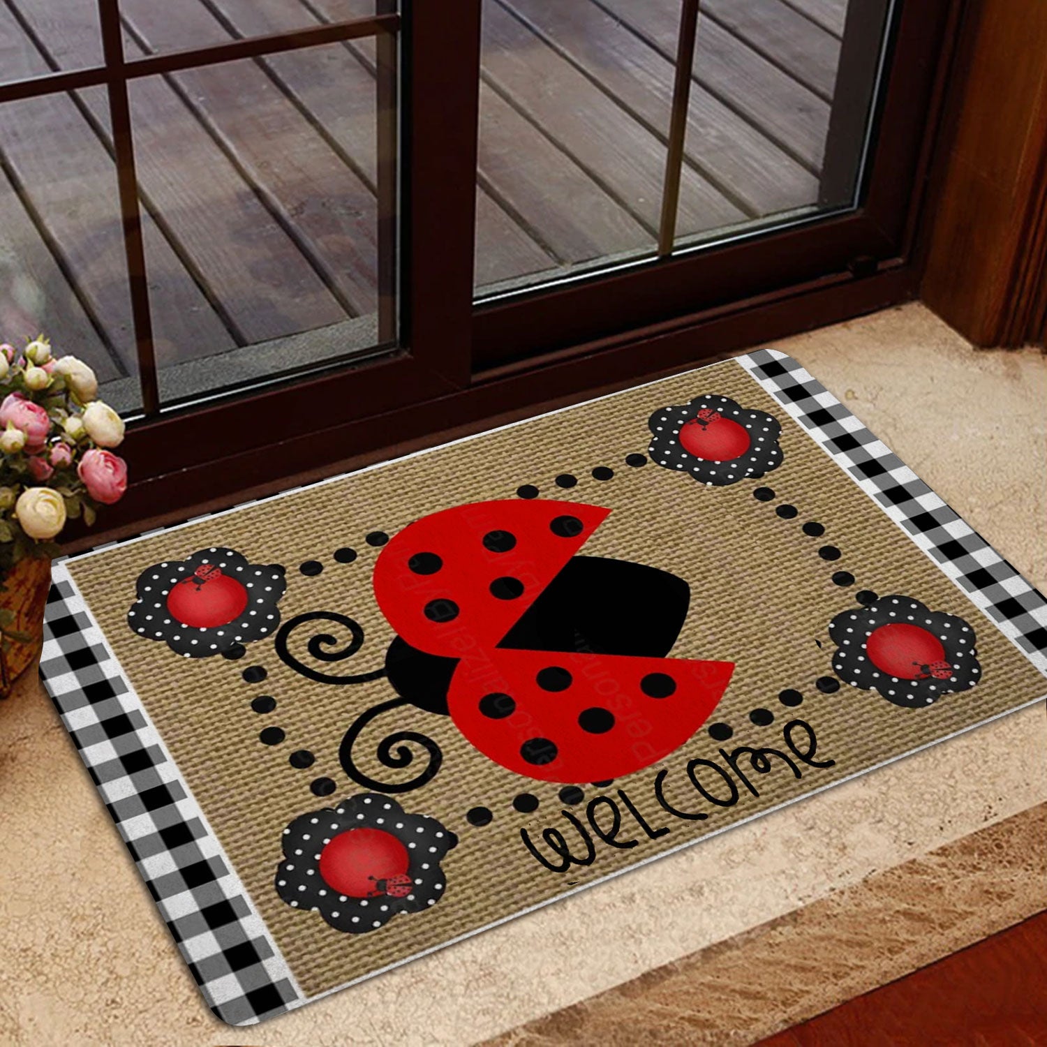 Ohaprints-Doormat-Outdoor-Indoor-Ladybugs-On-Leaves-Garden-Welcome-Happy-Spring-Brown-Rubber-Door-Mat-1537-