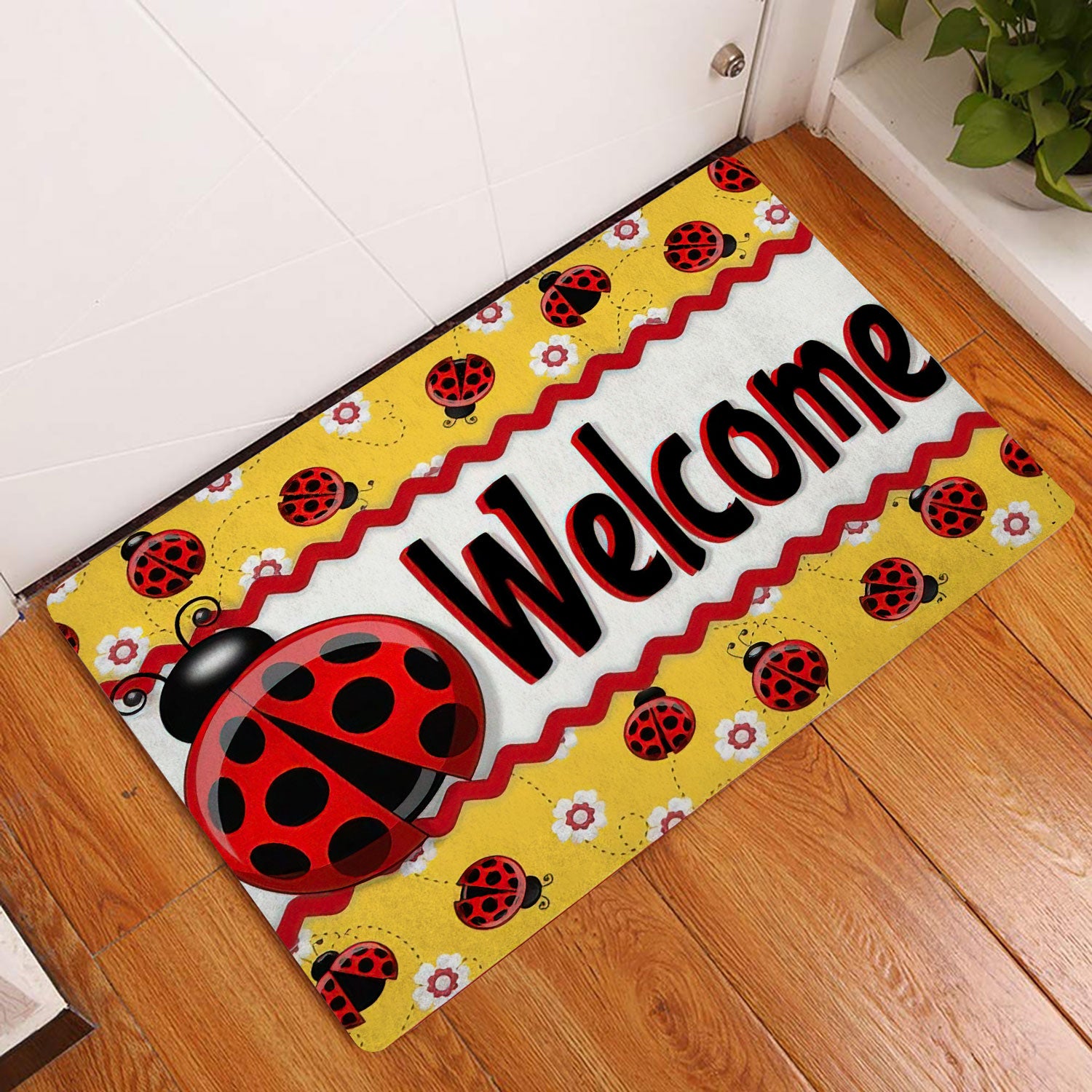 Ohaprints-Doormat-Outdoor-Indoor-Ladybugs-Daisy-Flower-Garden-Welcome-Happy-Spring-Yellow-Rubber-Door-Mat-1540-