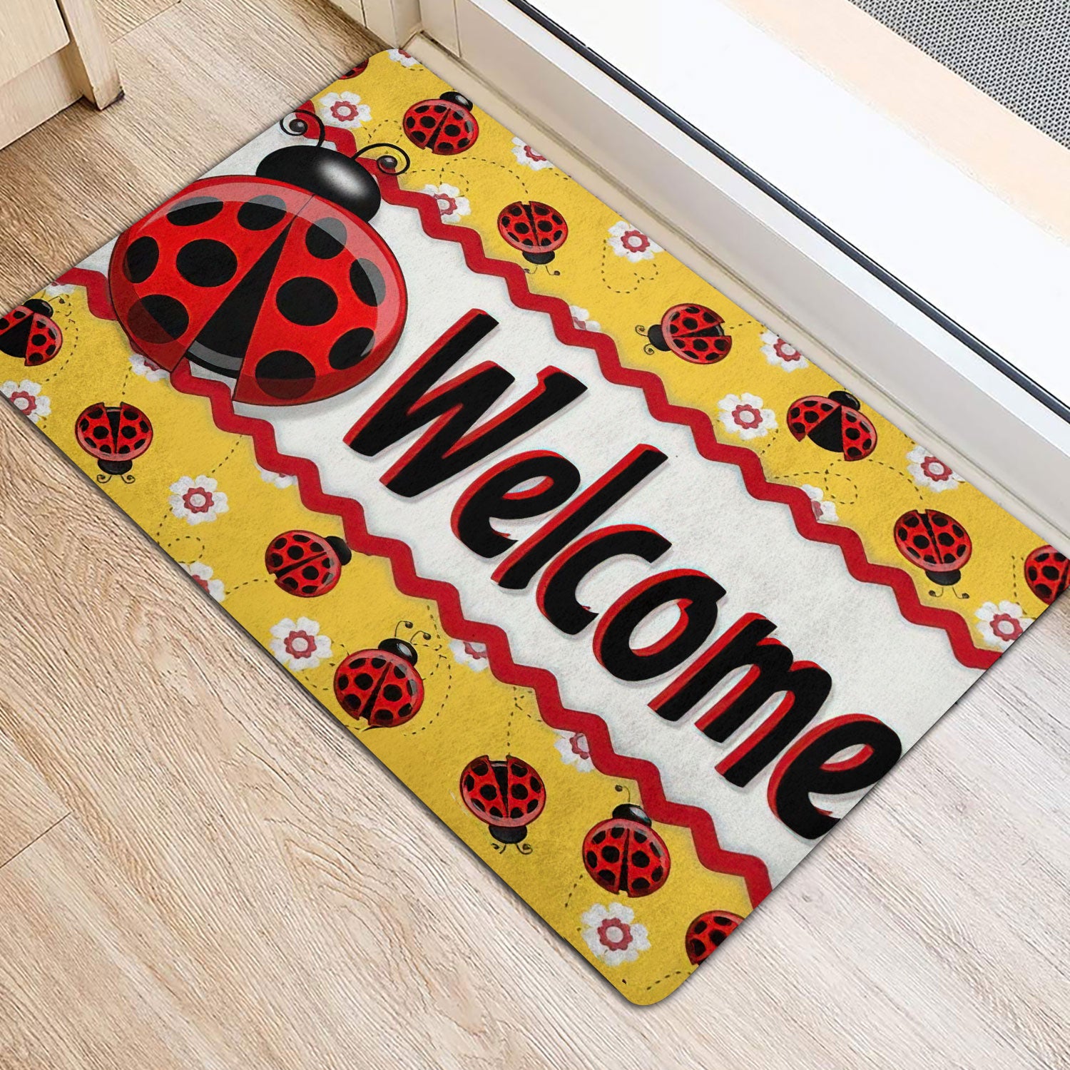 Ohaprints-Doormat-Outdoor-Indoor-Ladybugs-Daisy-Flower-Garden-Welcome-Happy-Spring-Yellow-Rubber-Door-Mat-1540-