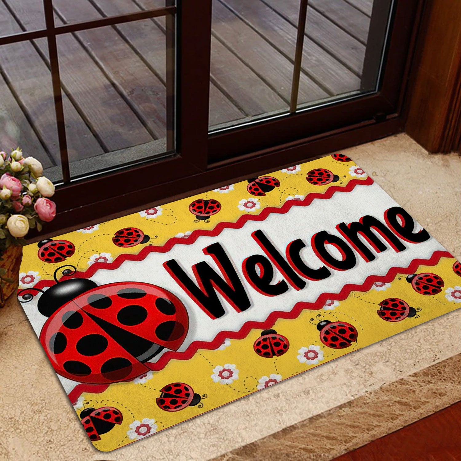 Ohaprints-Doormat-Outdoor-Indoor-Ladybugs-Daisy-Flower-Garden-Welcome-Happy-Spring-Yellow-Rubber-Door-Mat-1540-