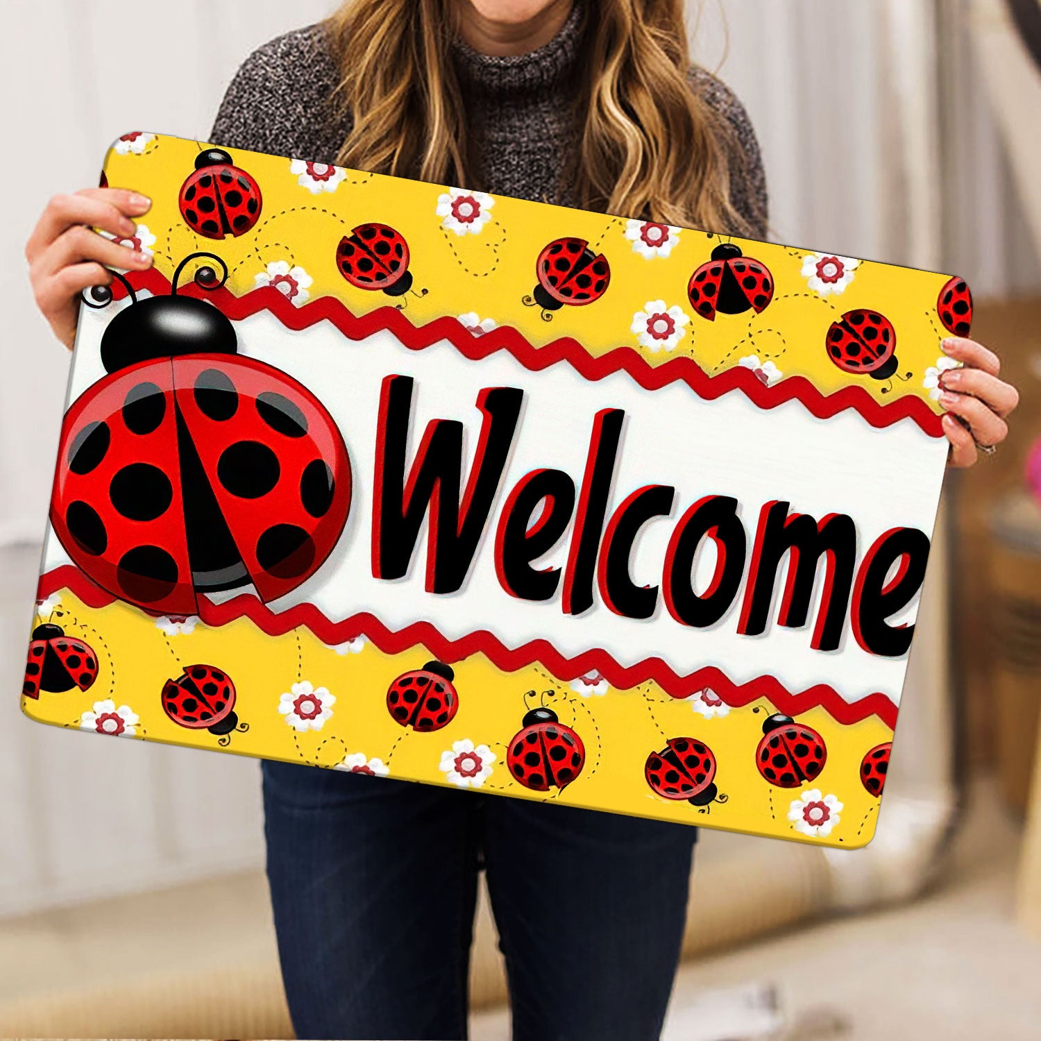 Ohaprints-Doormat-Outdoor-Indoor-Ladybugs-Daisy-Flower-Garden-Welcome-Happy-Spring-Yellow-Rubber-Door-Mat-1540-