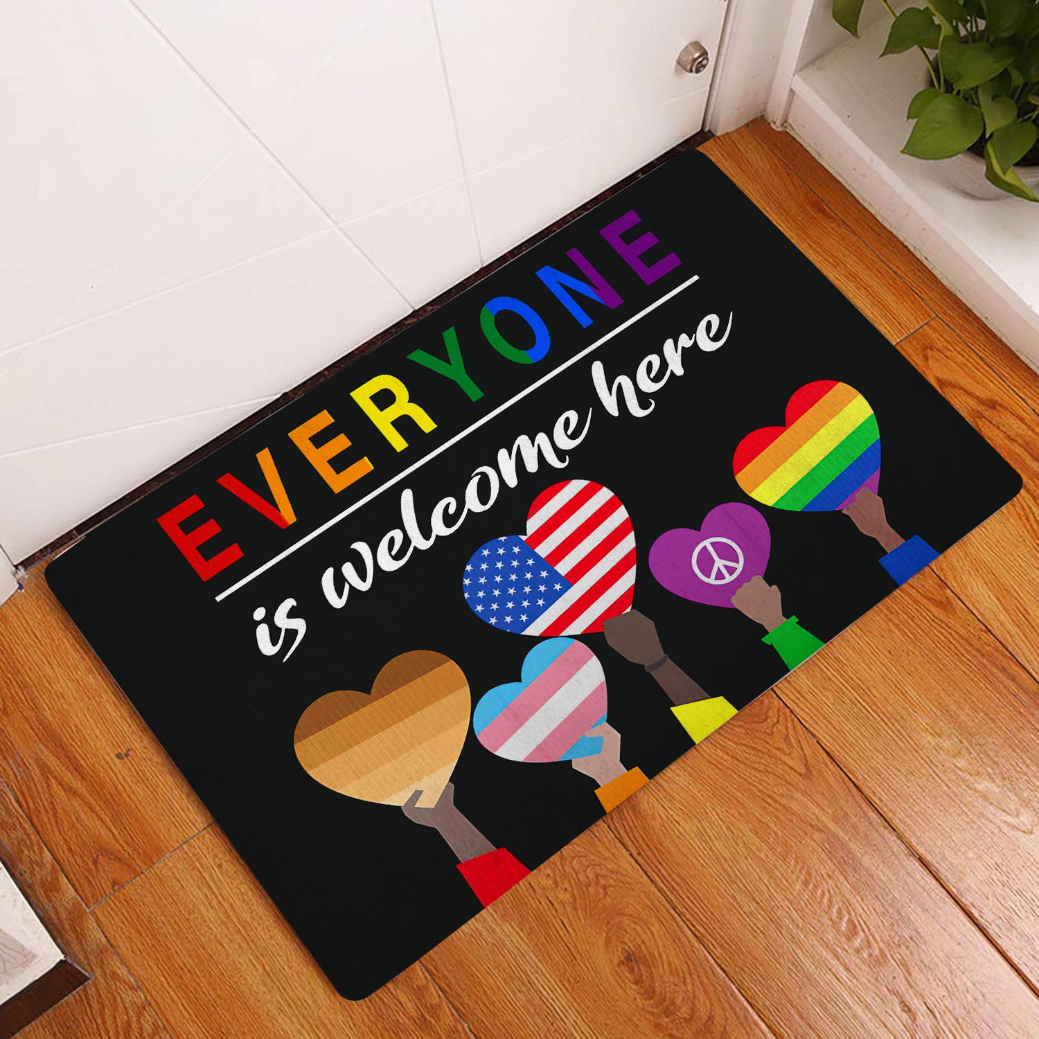 Ohaprints-Doormat-Outdoor-Indoor-Lgbt-Lgbtq-Everyone-Is-Welcome-Here-Pride-Love-Is-Love-Rainbow-Rubber-Door-Mat-1549-