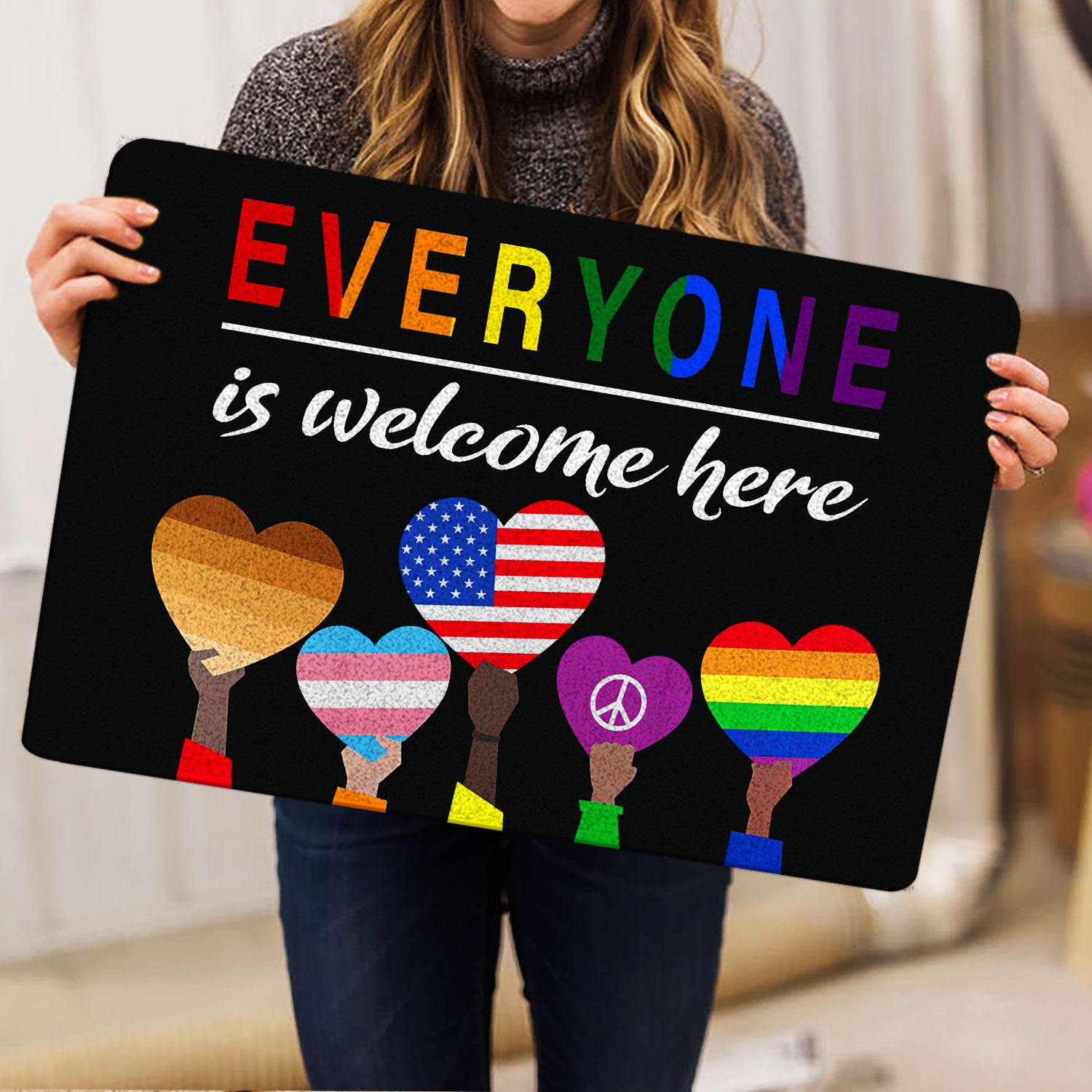 Ohaprints-Doormat-Outdoor-Indoor-Lgbt-Lgbtq-Everyone-Is-Welcome-Here-Pride-Love-Is-Love-Rainbow-Rubber-Door-Mat-1549-