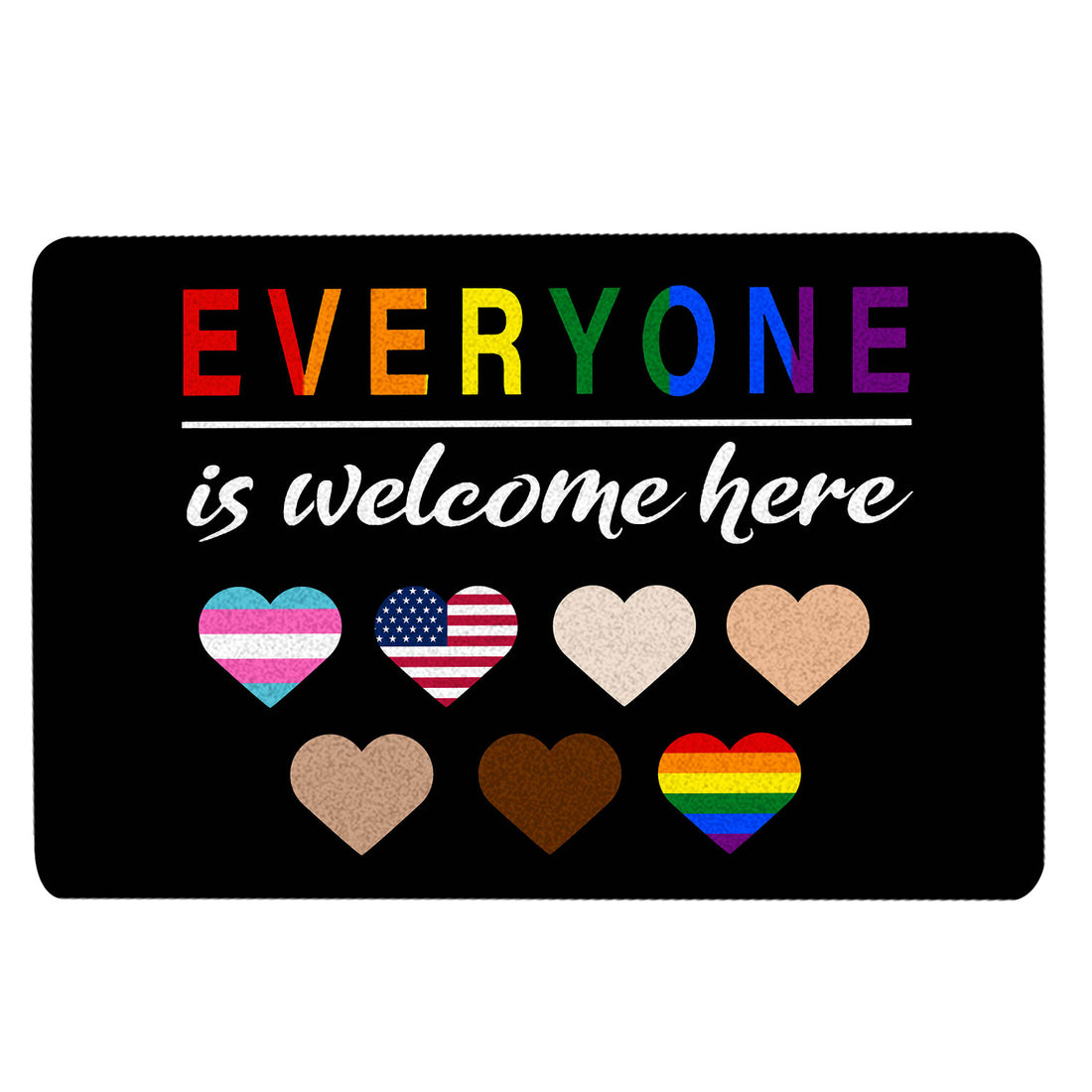 Ohaprints-Doormat-Outdoor-Indoor-Lgbtq-Lgbt-Everyone-Is-Welcome-Here-Pride-Love-Is-Love-Rainbow-Rubber-Door-Mat-1553-18'' x 30''