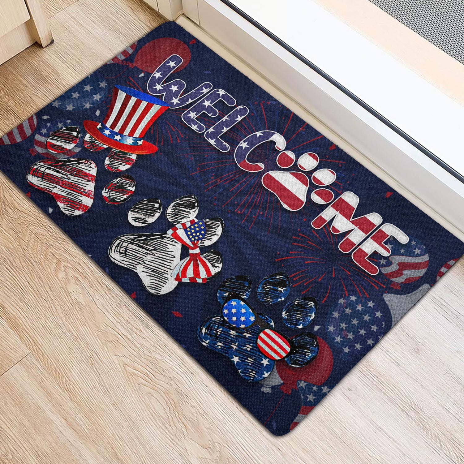 Ohaprints-Doormat-Outdoor-Indoor-Dog-God-Bless-America-Patriotic-4Th-Of-July-Independence-Day-Rubber-Door-Mat-1557-