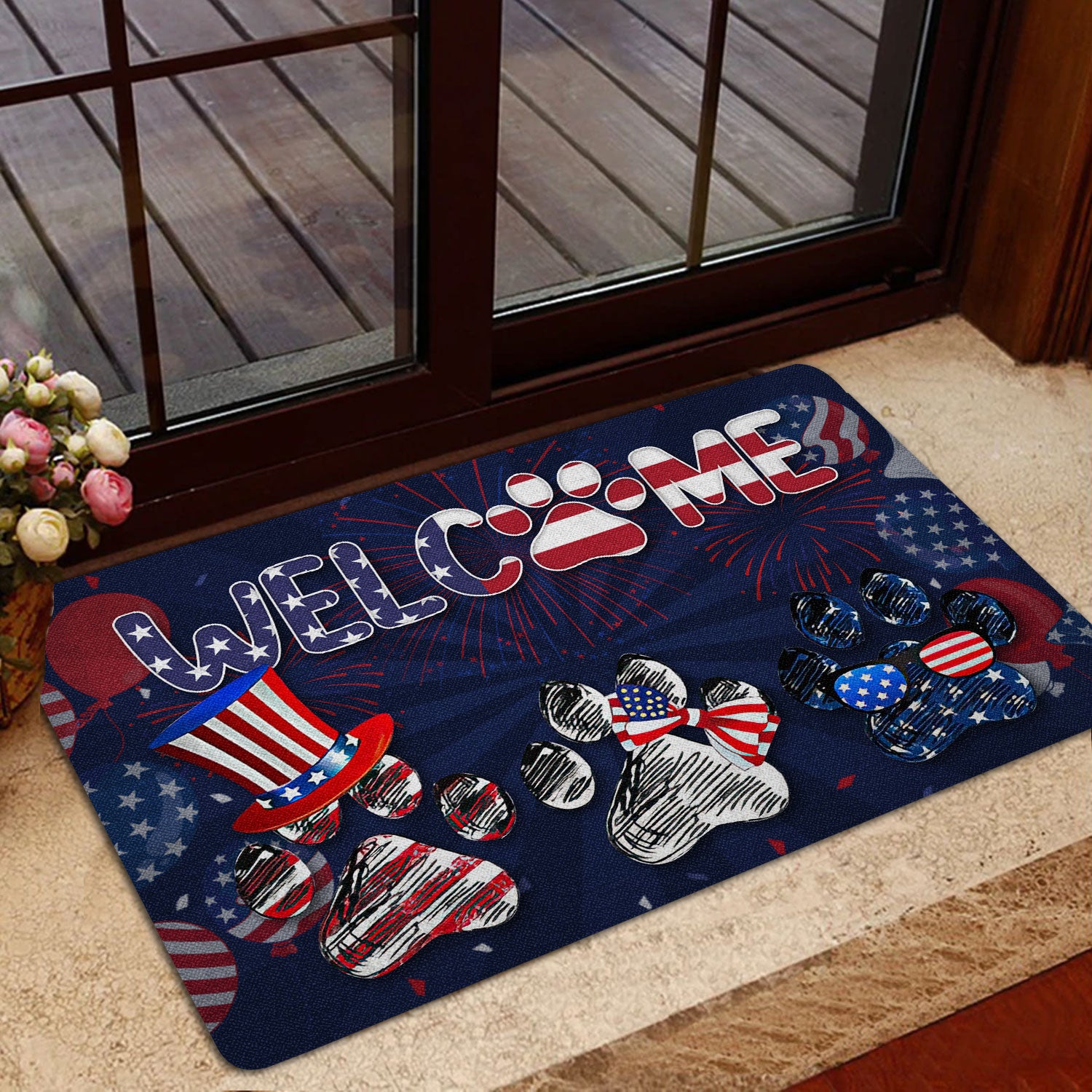 Ohaprints-Doormat-Outdoor-Indoor-Dog-God-Bless-America-Patriotic-4Th-Of-July-Independence-Day-Rubber-Door-Mat-1557-