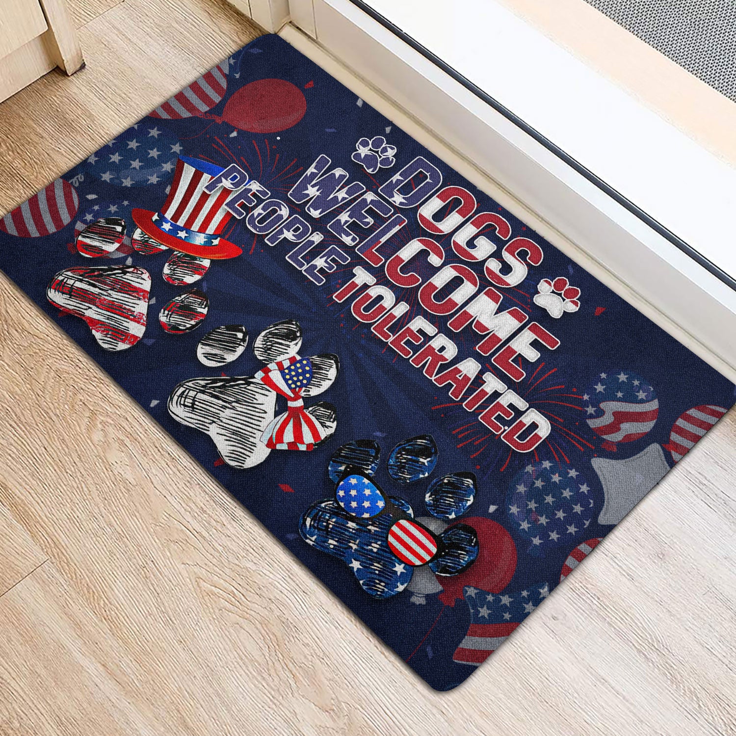 Ohaprints-Doormat-Outdoor-Indoor-Dogs-Welcome-People-Tolerated-America-Patriotic-4Th-Of-July-Rubber-Door-Mat-1558-