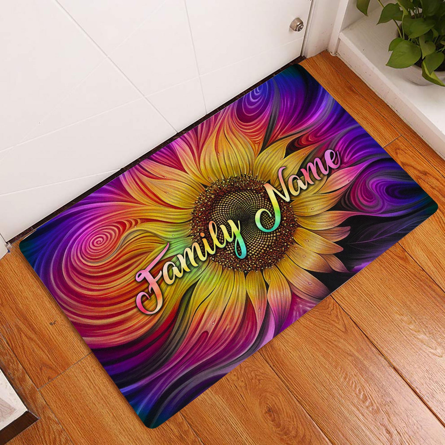 Ohaprints-Doormat-Outdoor-Indoor-Tie-Dye-Sunflower-Hippie-Gift-Custom-Personalized-Name-Rubber-Door-Mat-1565-