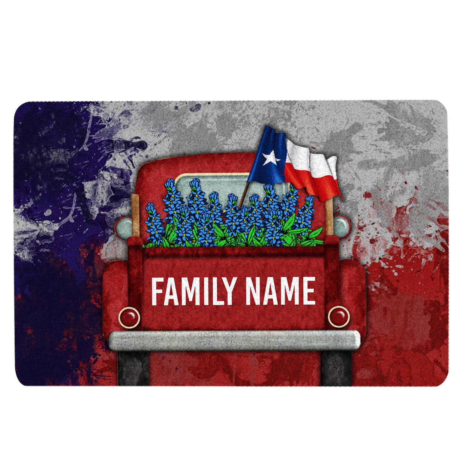 Ohaprints-Doormat-Outdoor-Indoor-Texas-Flag-Truck-Bluebonnet-Wild-West-Custom-Personalized-Name-Rubber-Door-Mat-1566-18'' x 30''